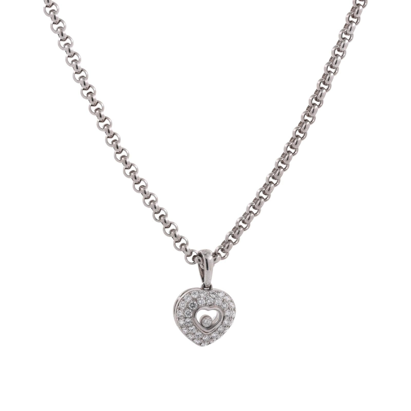 Chopard Happy Diamonds Icons Heart Pendant Chain Necklace 18K White Gold 16.75"