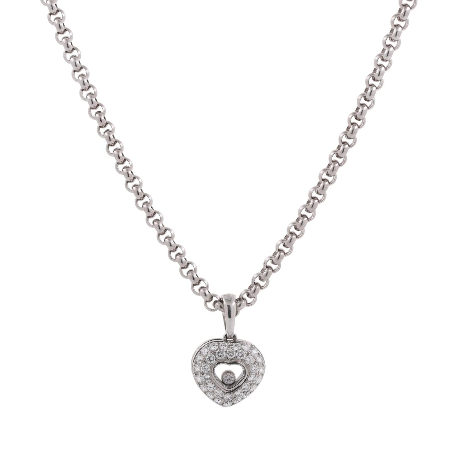 Chopard Happy Diamonds Icons Heart Pendant Chain Necklace 18K White Gold 16.75"