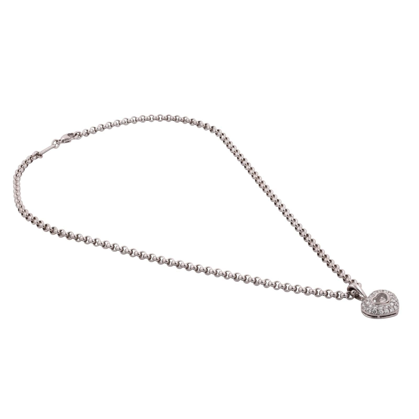 Chopard Happy Diamonds Icons Heart Pendant Chain Necklace 18K White Gold 16.75"