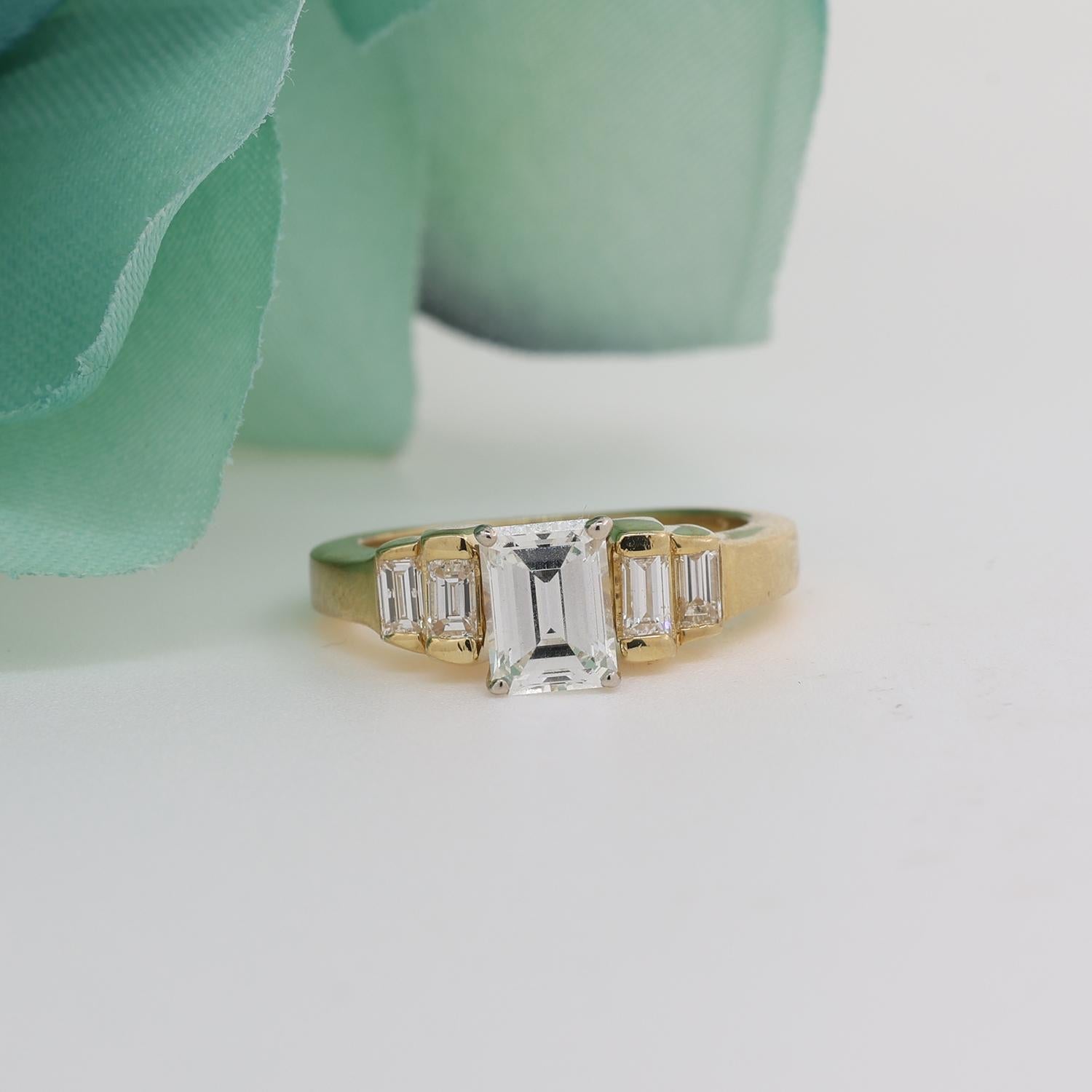 5-Stone Emerald Cut Diamond Ring 18K Gold 1.10 TW Size 5.75