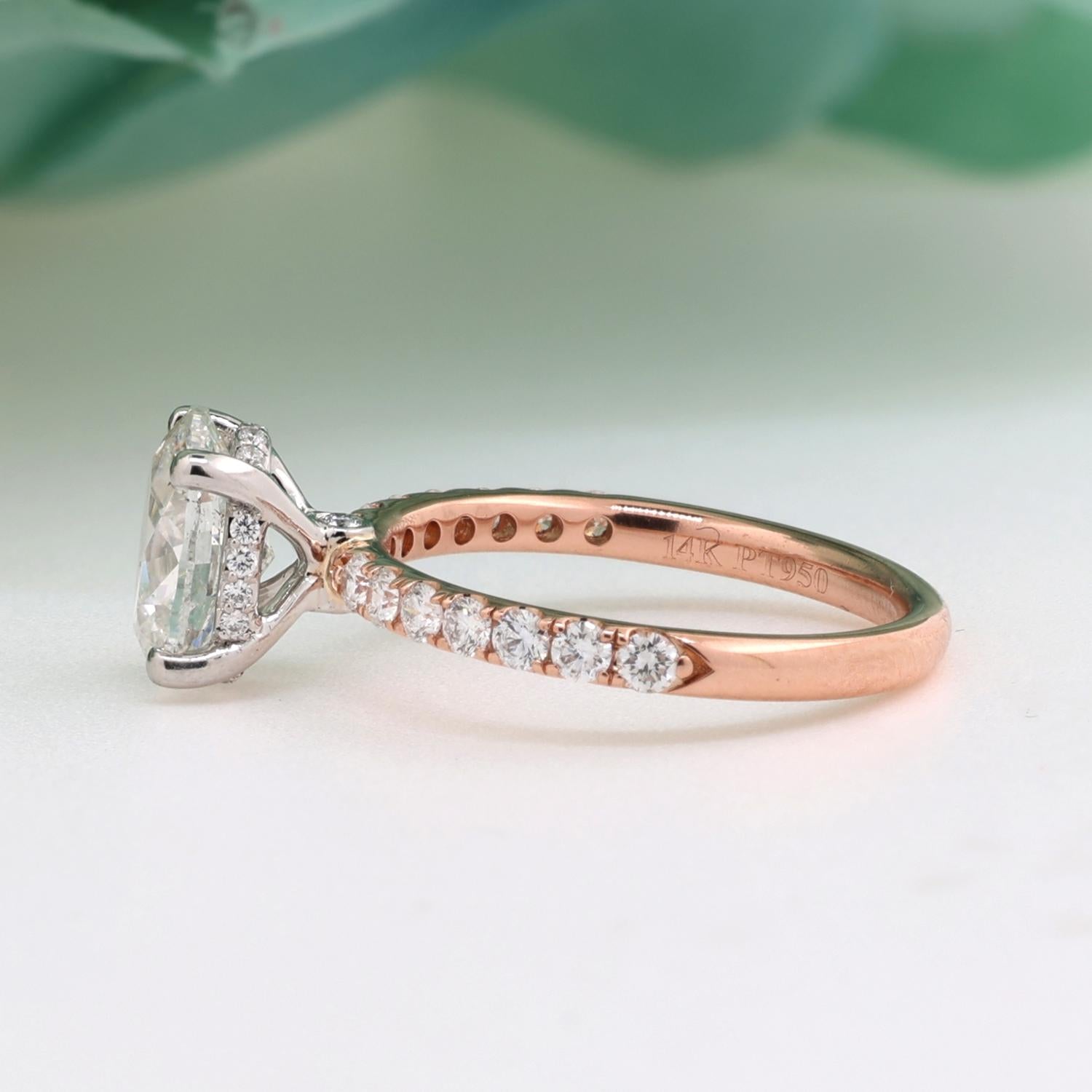 Oval Diamond Solitaire Accent Engagement Ring 14K Rose Gold Platinum GIA Cert.