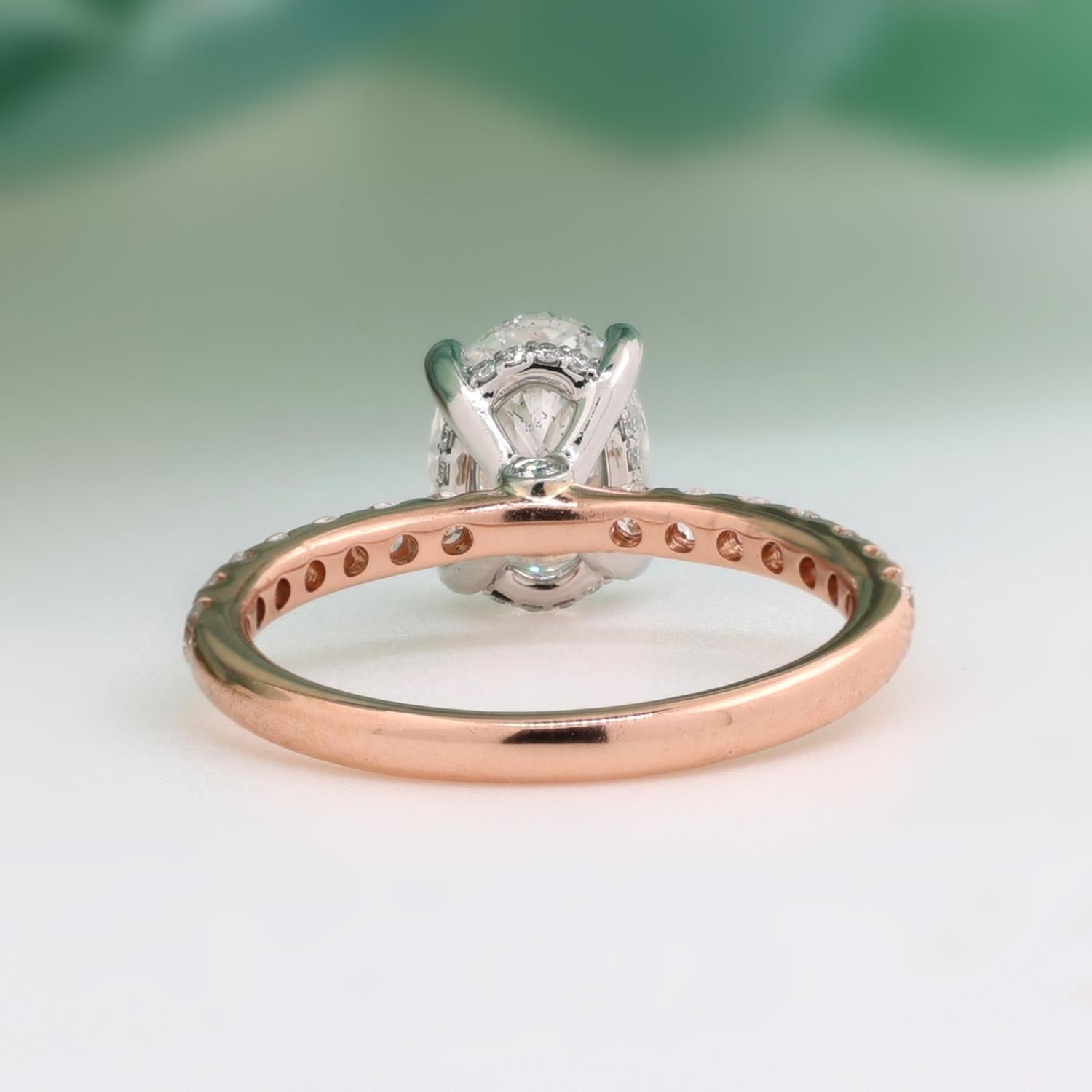 Oval Diamond Solitaire Accent Engagement Ring 14K Rose Gold Platinum GIA Cert.