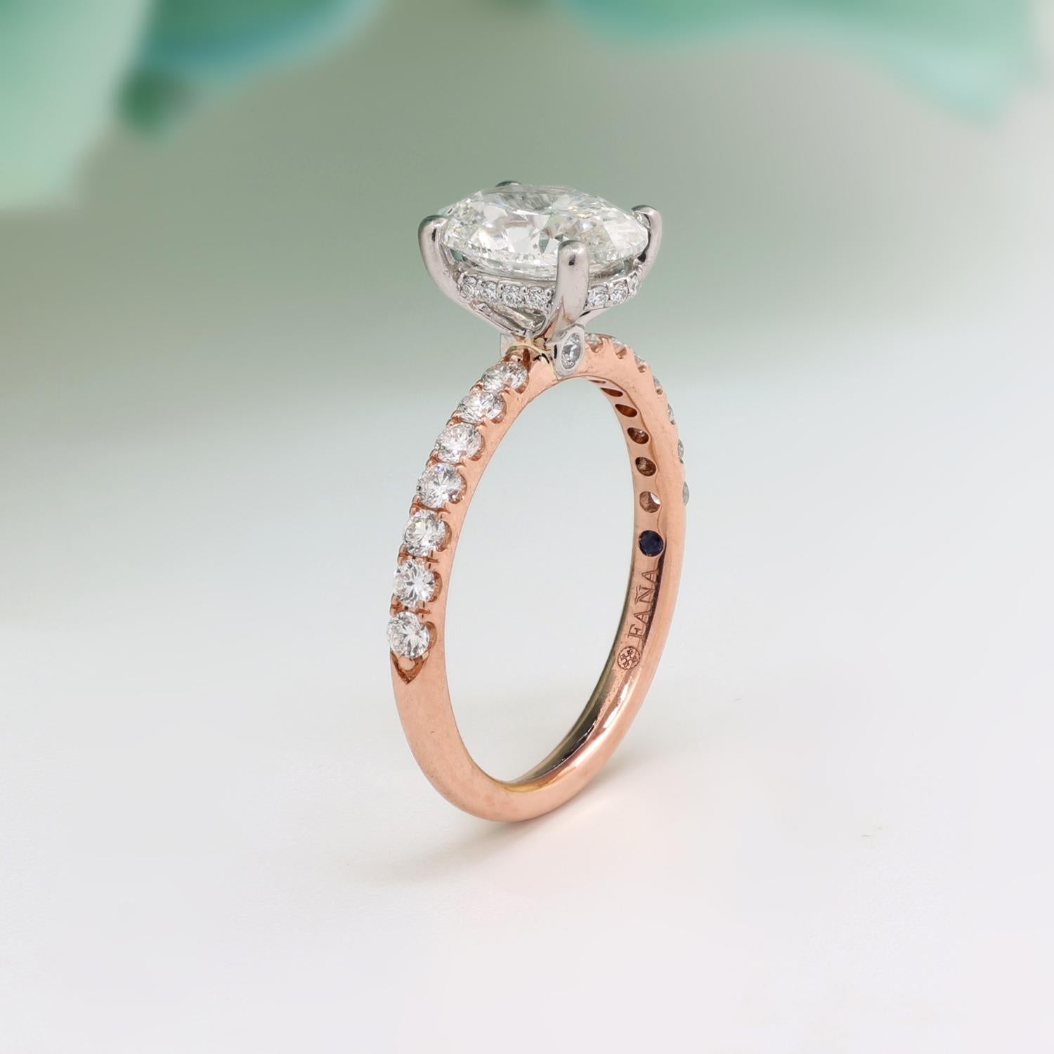 Oval Diamond Solitaire Accent Engagement Ring 14K Rose Gold Platinum GIA Cert.