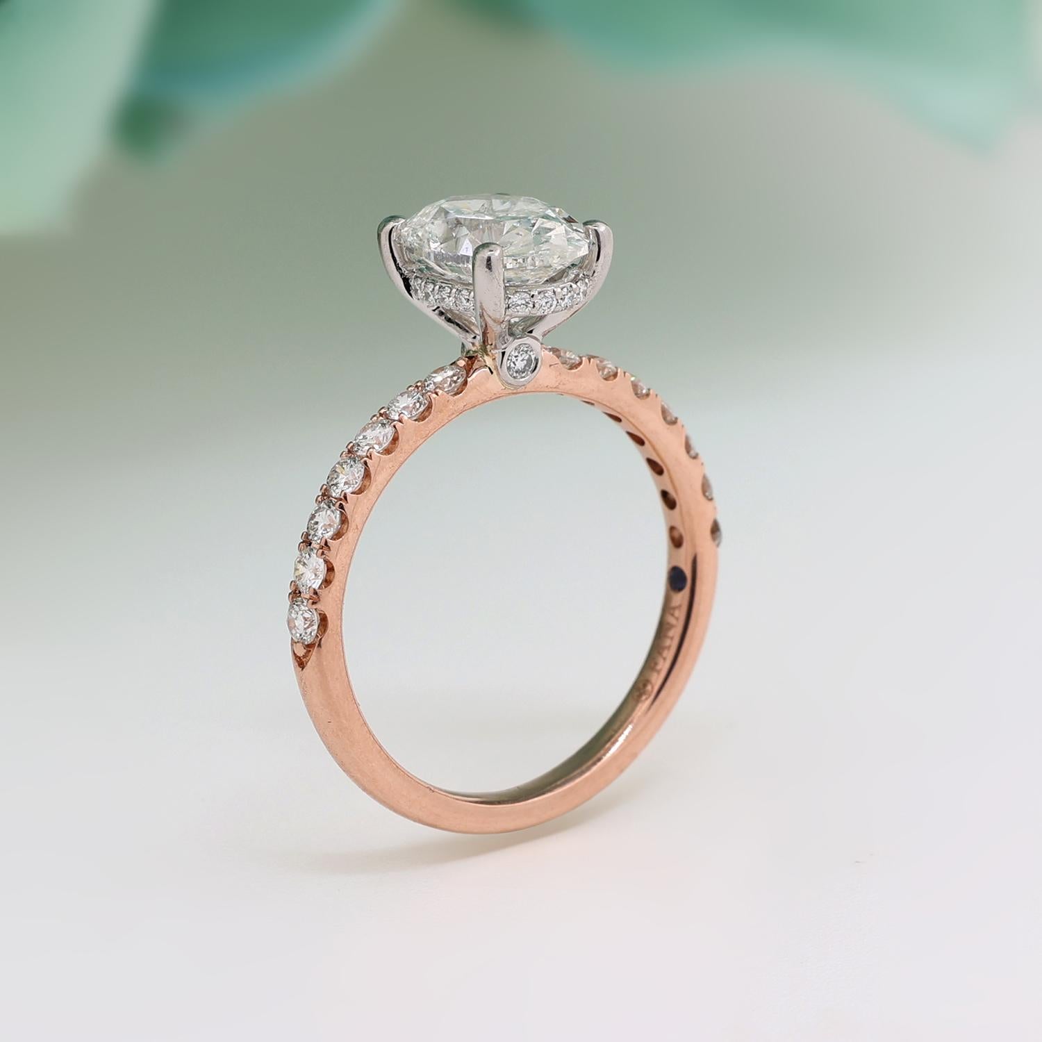 Oval Diamond Solitaire Accent Engagement Ring 14K Rose Gold Platinum GIA Cert.