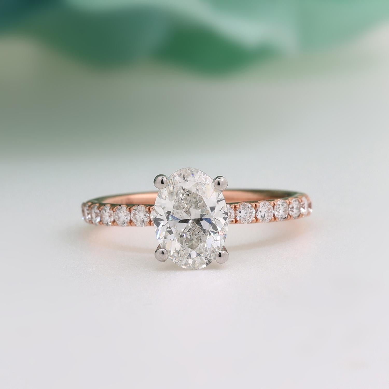 Oval Diamond Solitaire Accent Engagement Ring 14K Rose Gold Platinum GIA Cert.