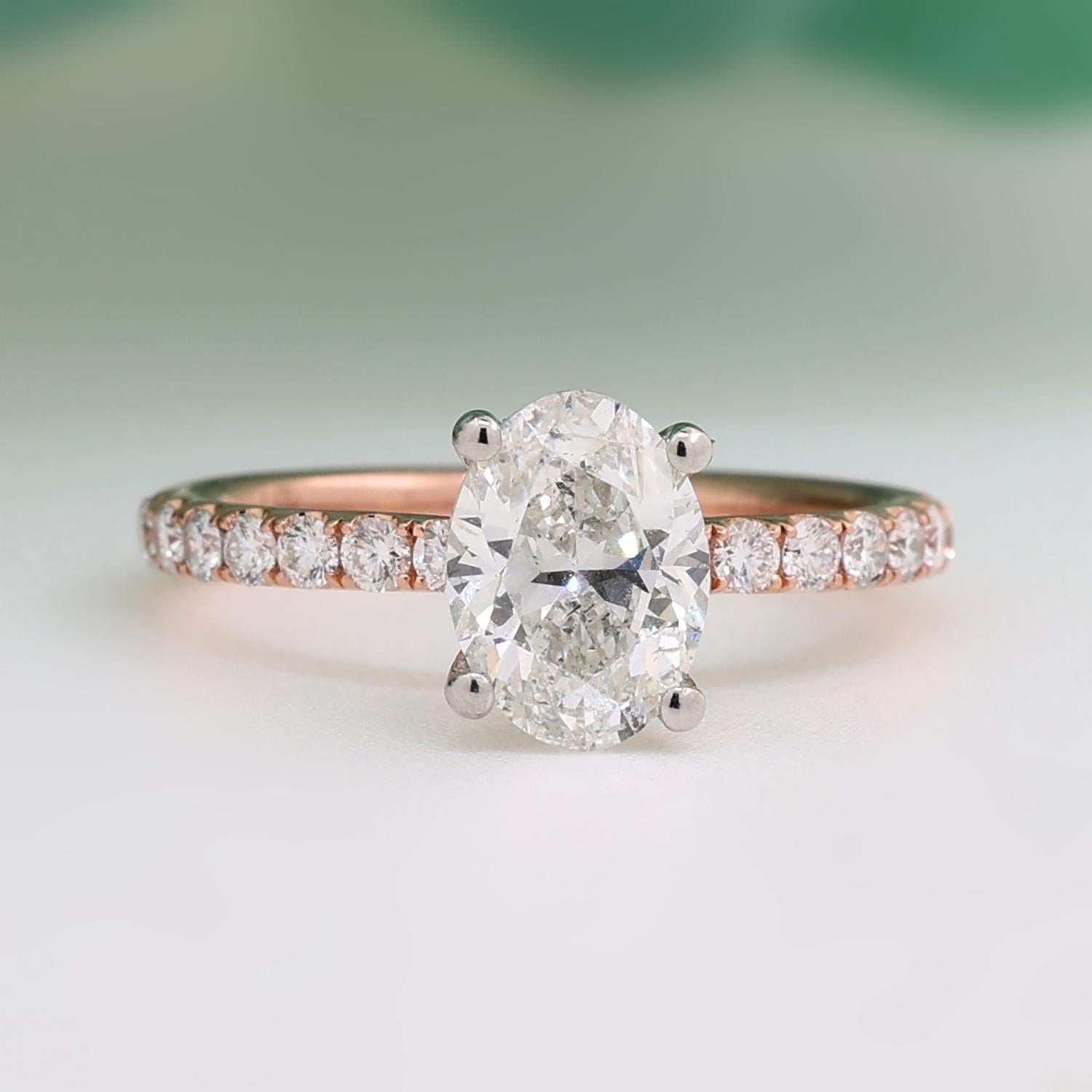 Oval Diamond Solitaire Accent Engagement Ring 14K Rose Gold Platinum GIA Cert.