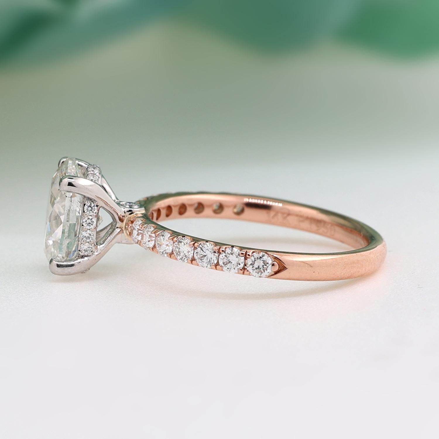 Oval Diamond Solitaire Accent Engagement Ring 14K Rose Gold Platinum GIA Cert.