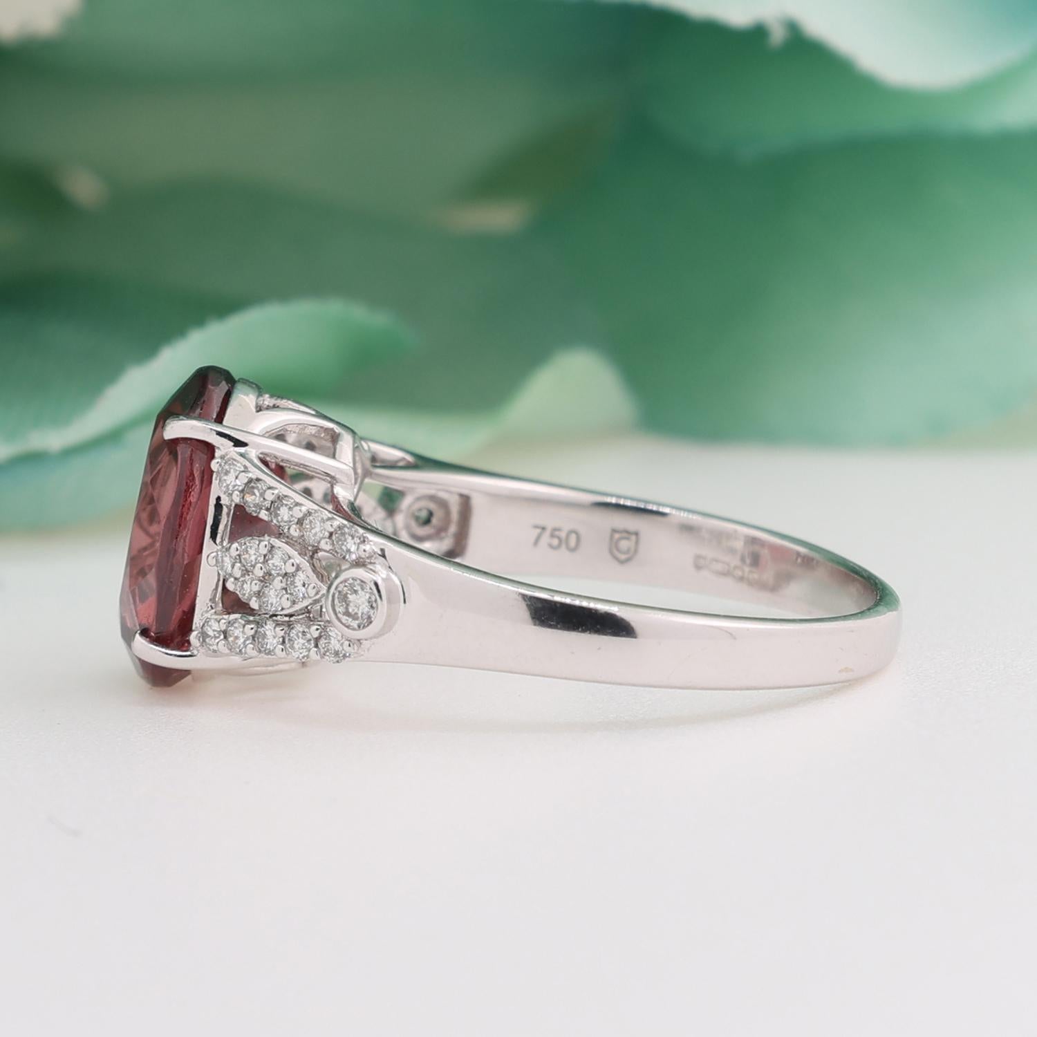 Pink Tourmaline Diamond Accent Ring 18K White Gold 4.09 CTW Size 7.25 Ladies