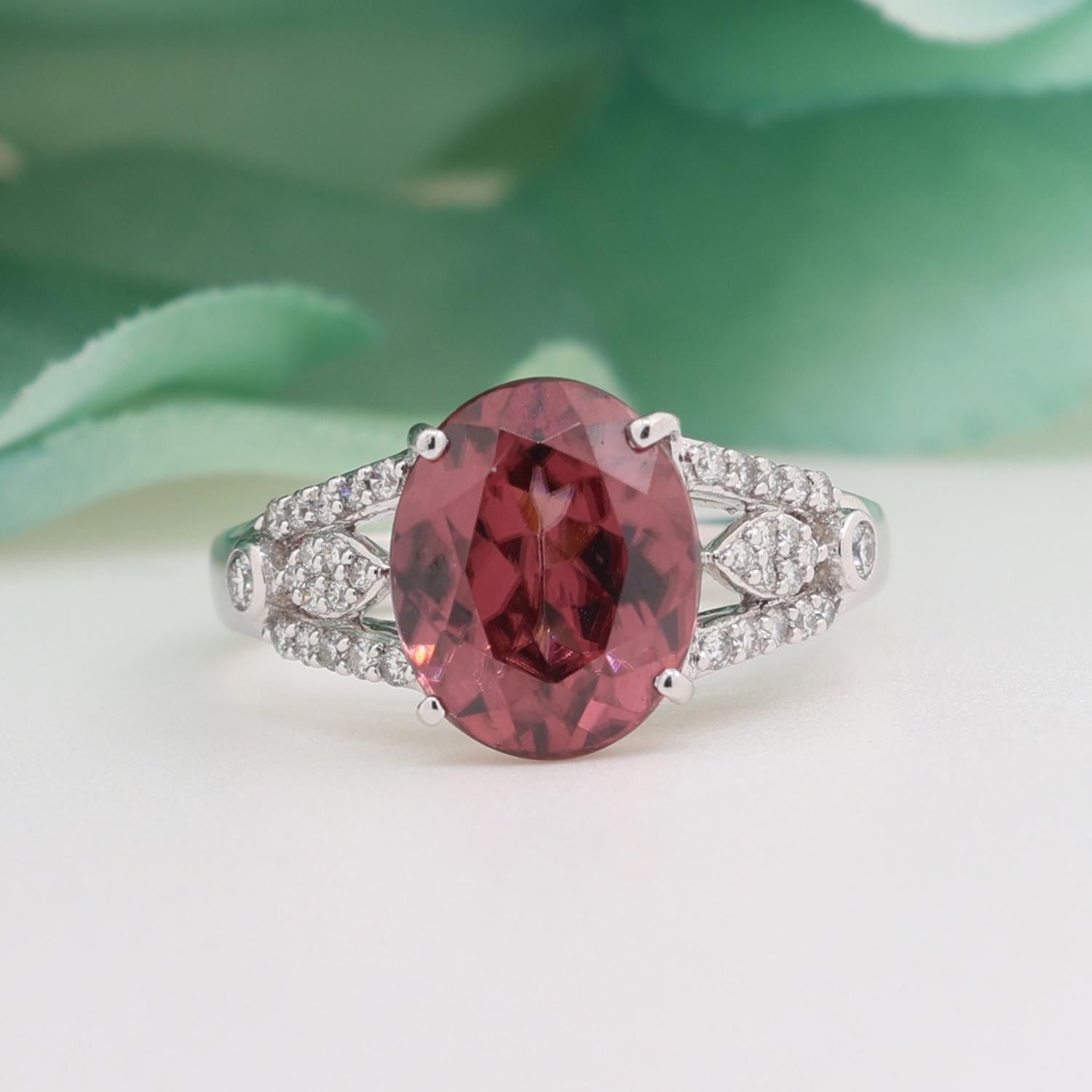 Pink Tourmaline Diamond Accent Ring 18K White Gold 4.09 CTW Size 7.25 Ladies