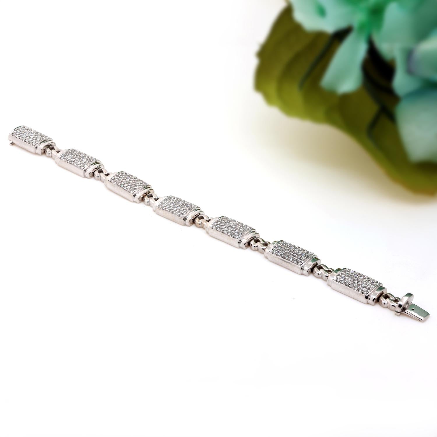 7.00 TW Cluster Diamond Station Bracelet 14K White Gold Size 7" Ladies Estate