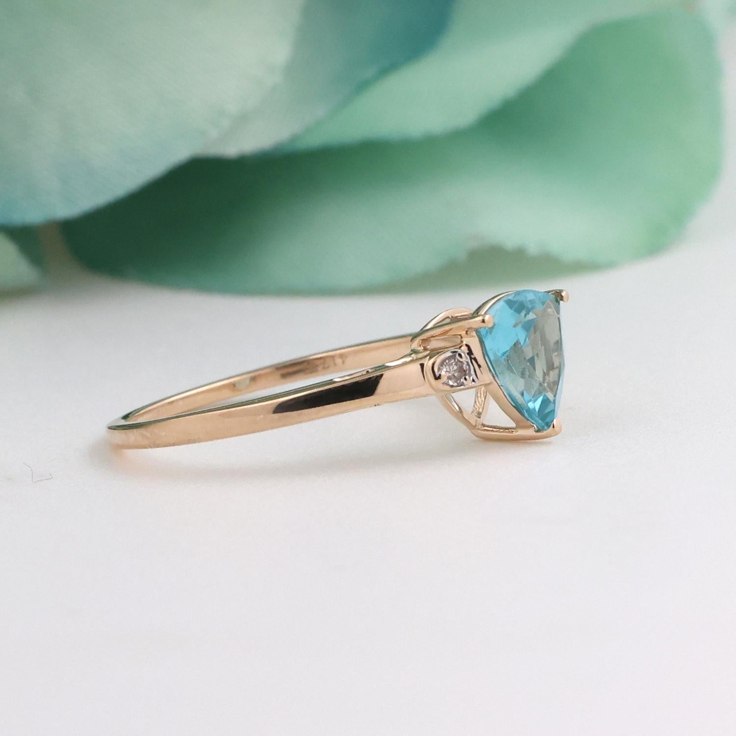 Trillion Cut Blue Zircon Diamond Accent Ring 10K Yellow Gold 1.74 CT Size 7