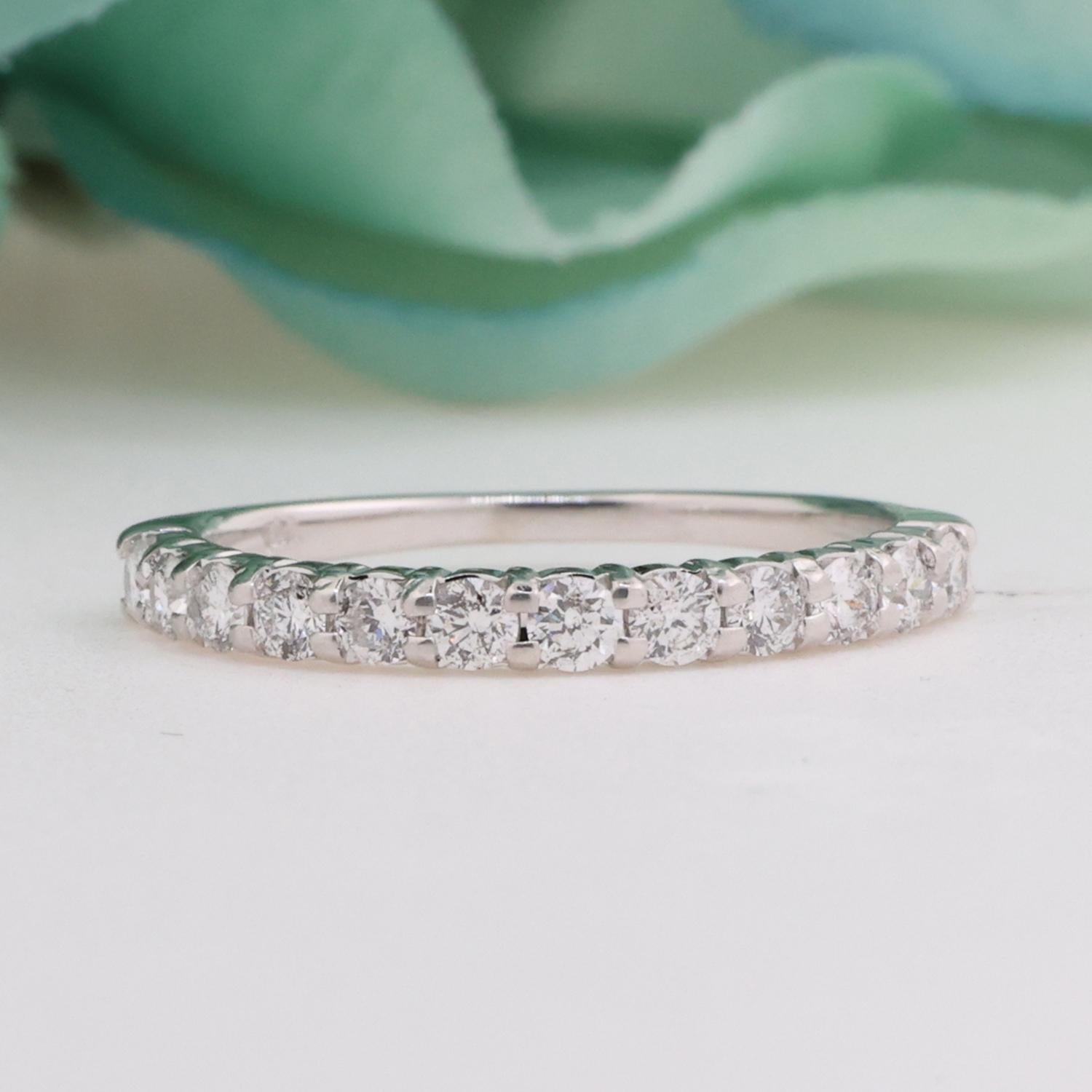 0.45 TW Diamond Half Eternity Band Ring 14K White Gold Anniversary Size 6