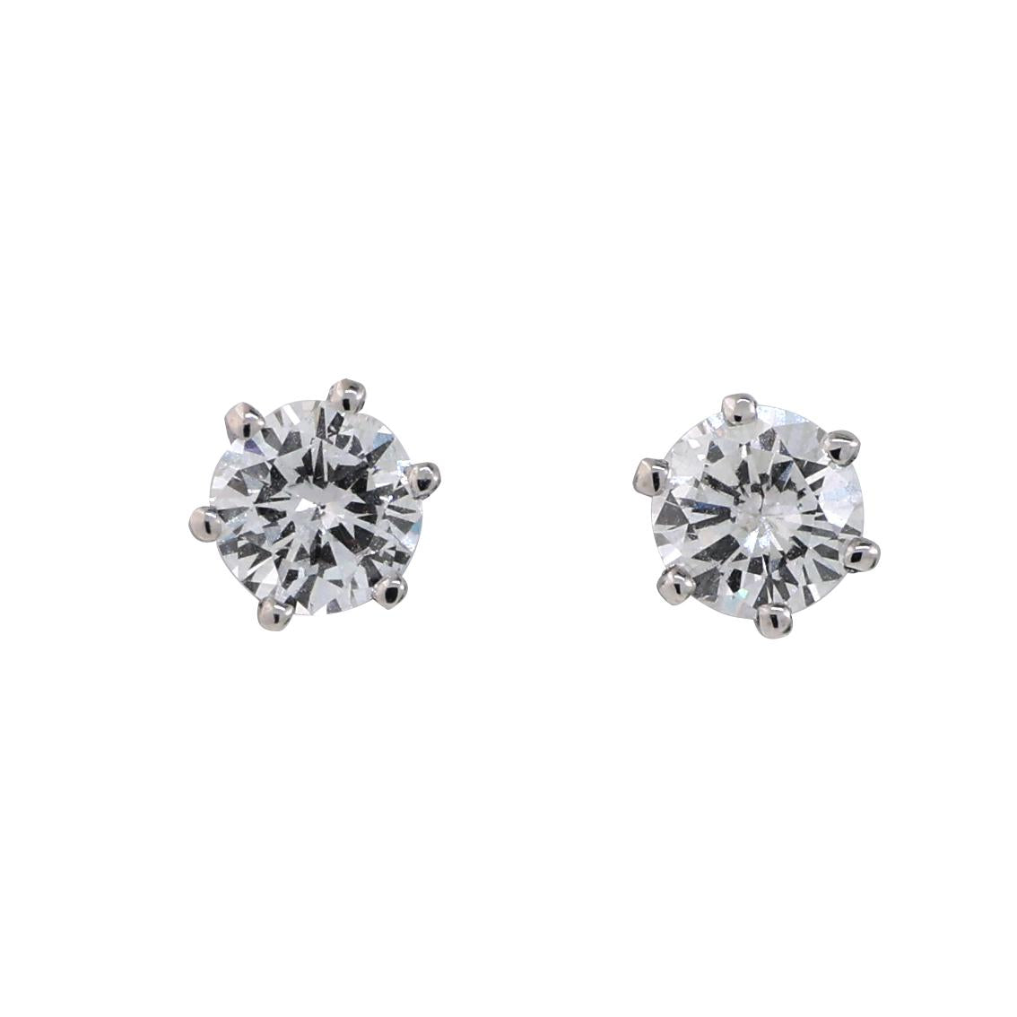 Round Diamond Stud Earrings 14K White Gold 1.35 TW 6-Prong Basket Setting