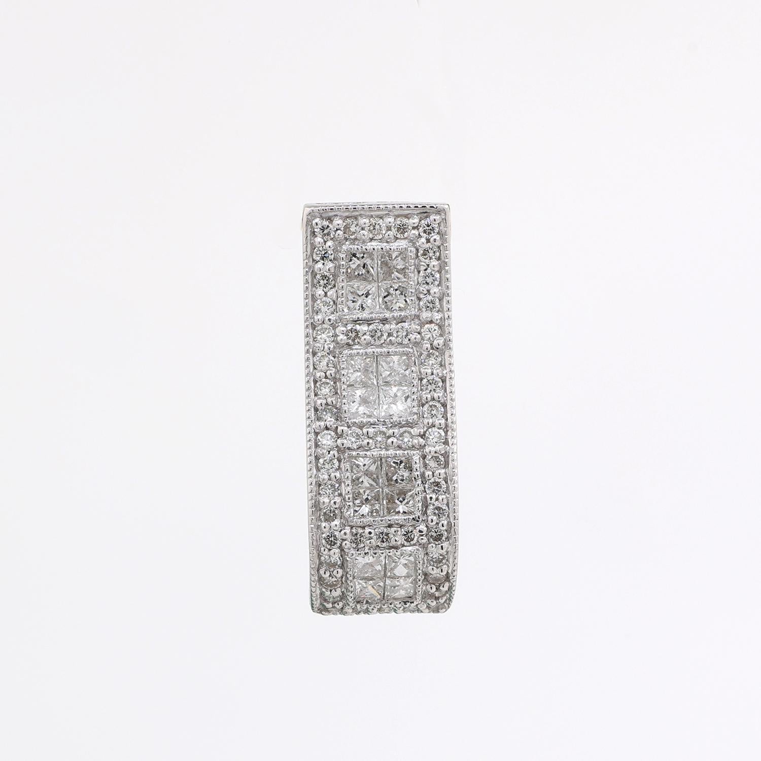 1.00 TW Cluster Diamond Rectangular Slider Pendant 14K White Gold 0.90" Estate