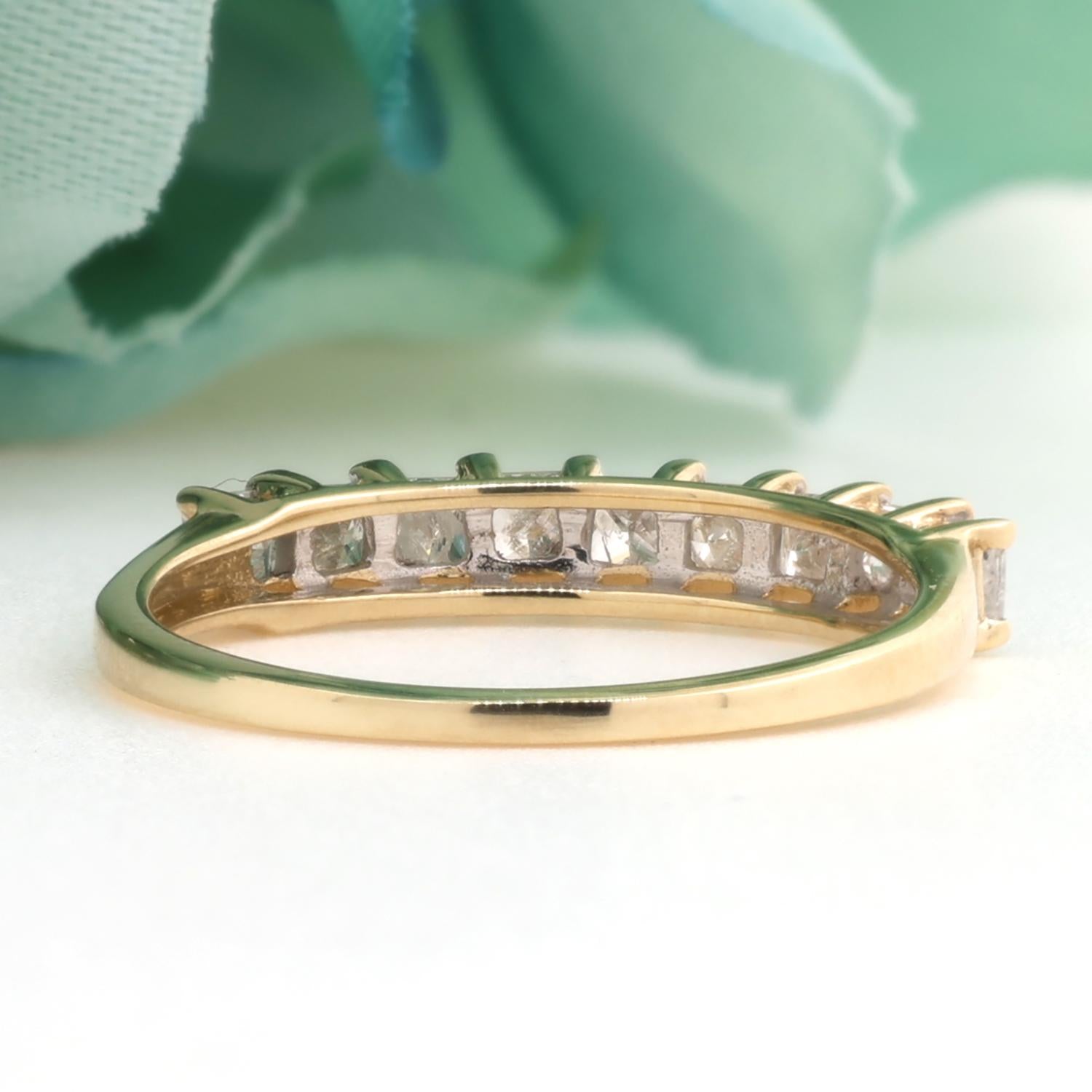 0.90 TW Princess Diamond Half Eternity Band Ring 10K Yellow Gold Size 7.25