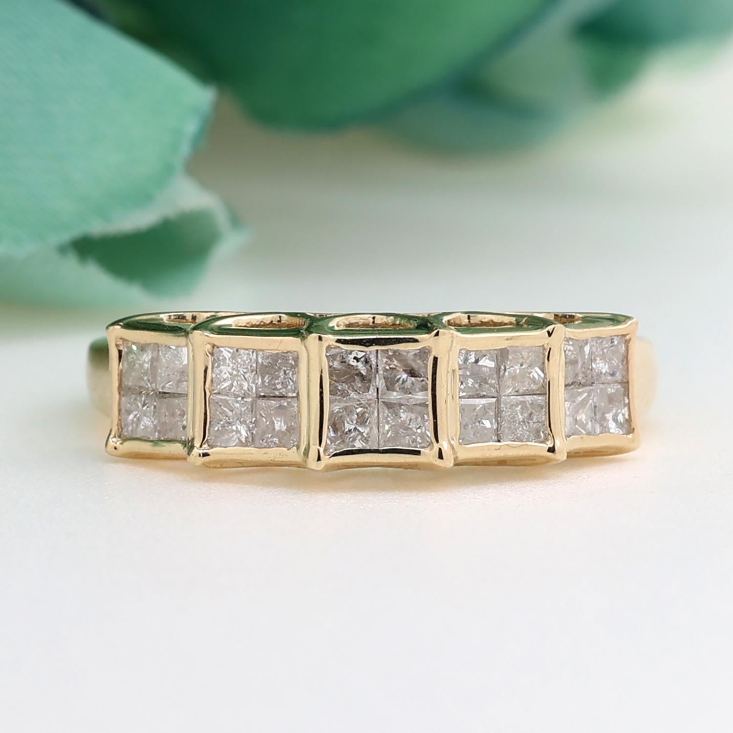 Estate Diamond Princess Cut Band Ring 10K Yellow Gold 0.75 TW Size 7.25