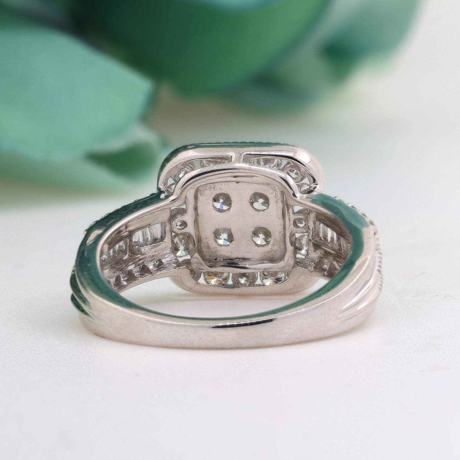 Square Cluster Diamond Halo Ring 10K White Gold Round