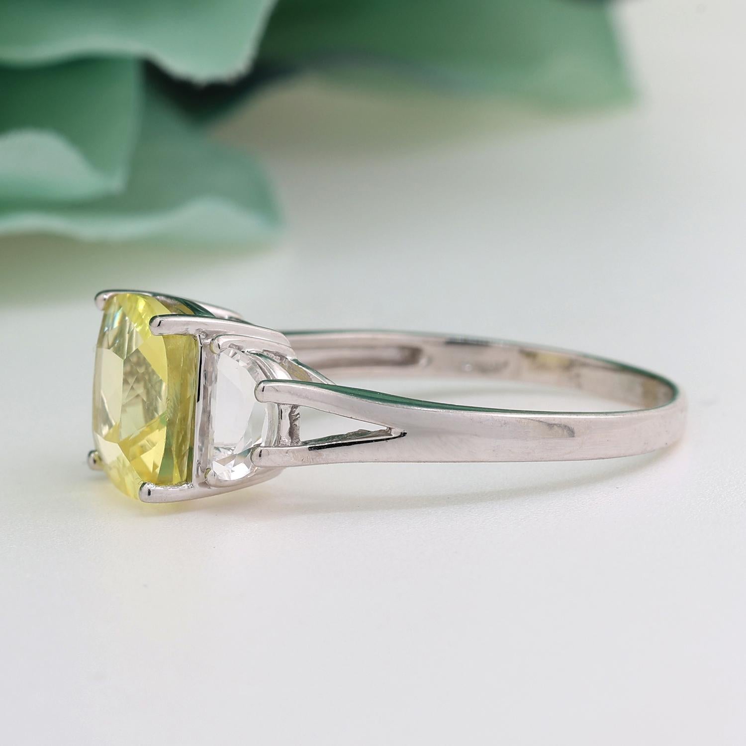 Cushion Cut Yellow White Topaz Cocktail Ring 10K White Gold Size 11.5 Ladies