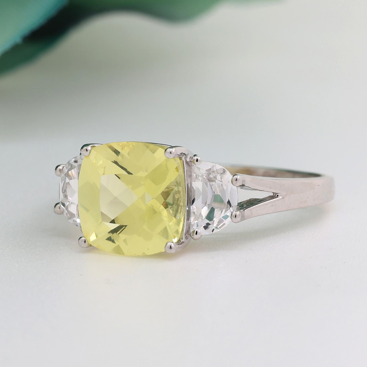 Cushion Cut Yellow White Topaz Cocktail Ring 10K White Gold Size 11.5 Ladies