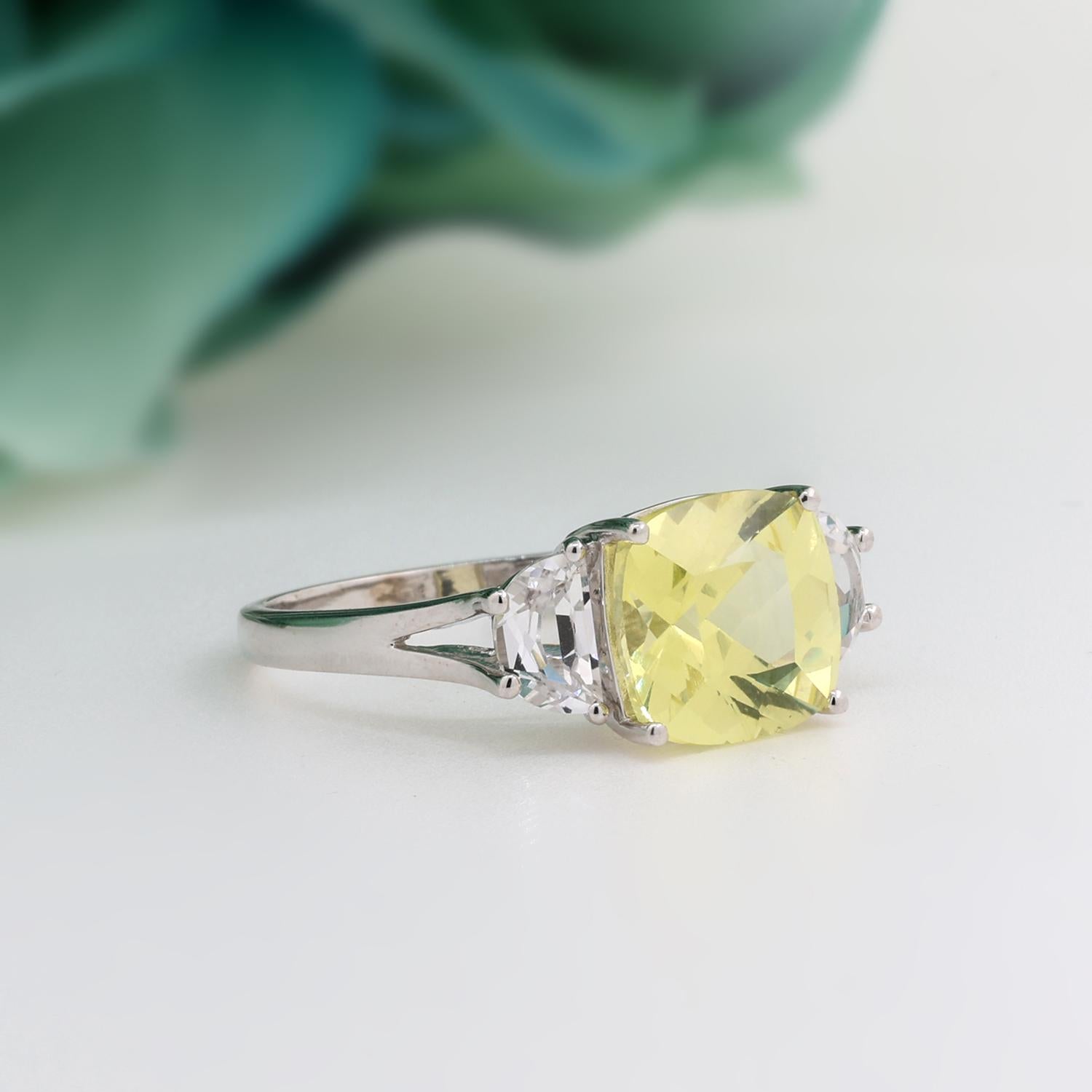 Cushion Cut Yellow White Topaz Cocktail Ring 10K White Gold Size 11.5 Ladies