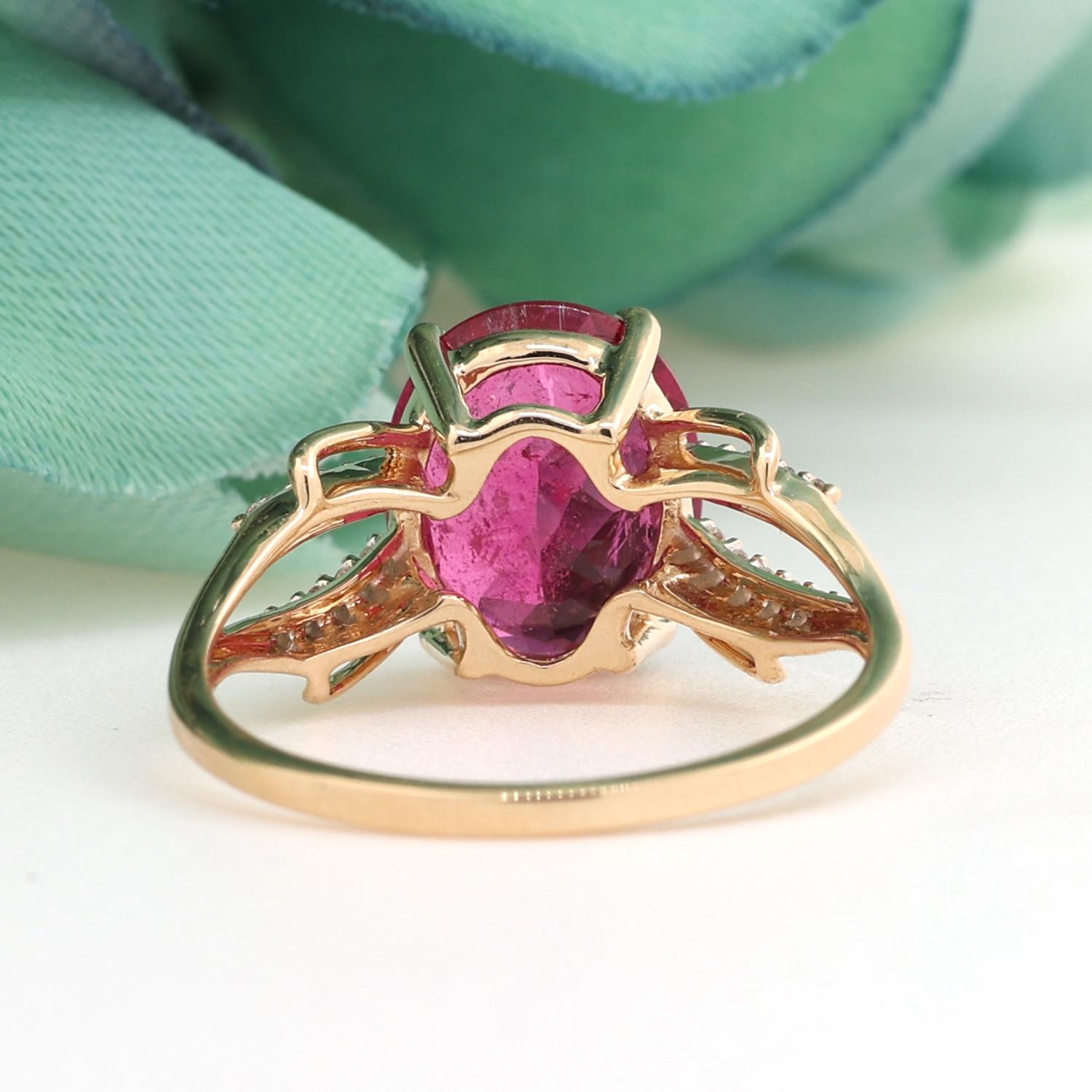 Pink Tourmaline Diamond Ring 14K Yellow Gold 3.70 CTW Size 7.25 Ladies Estate