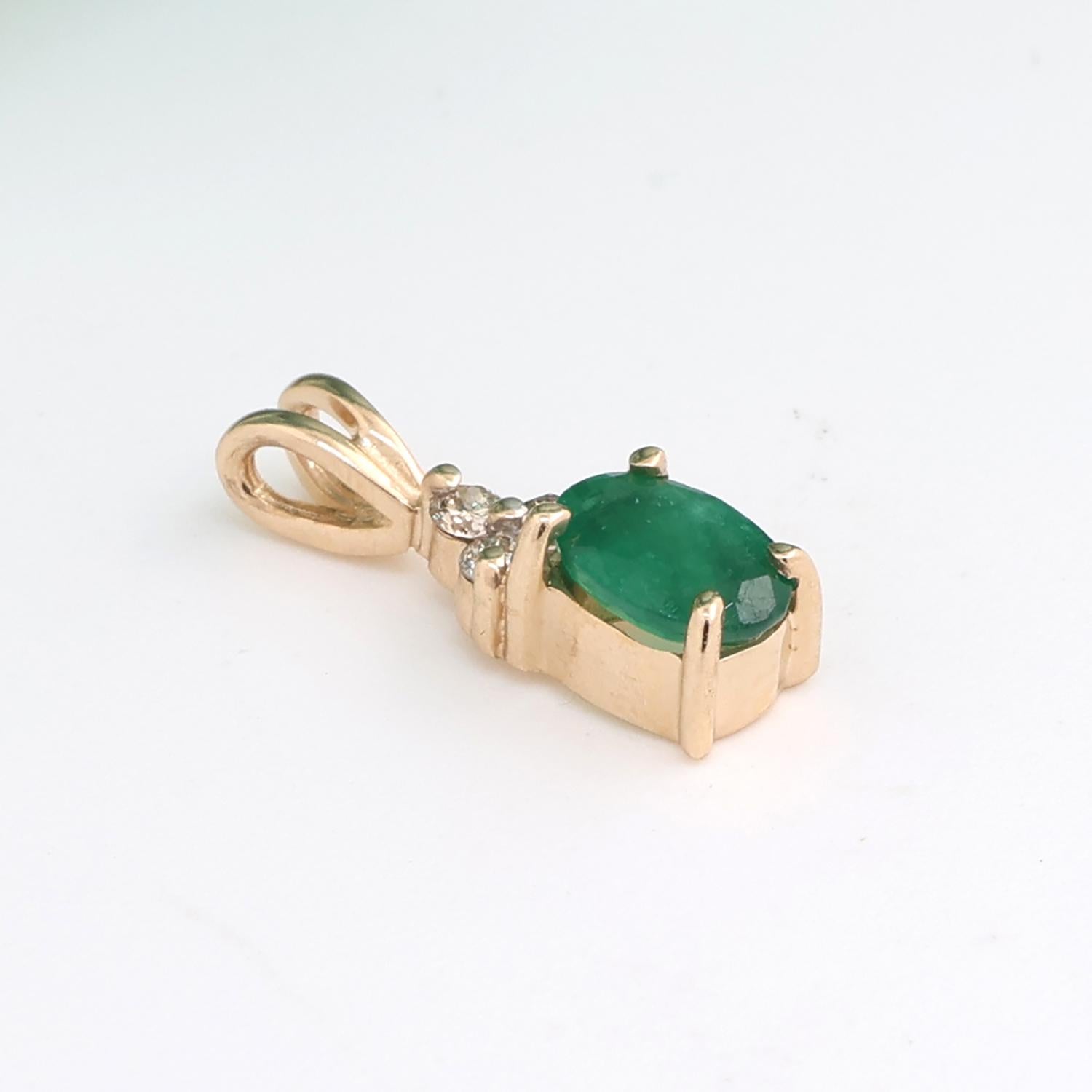 Emerald Diamond Pendant 14K Yellow Gold 0.52 CTW 0.35" Ladies Estate