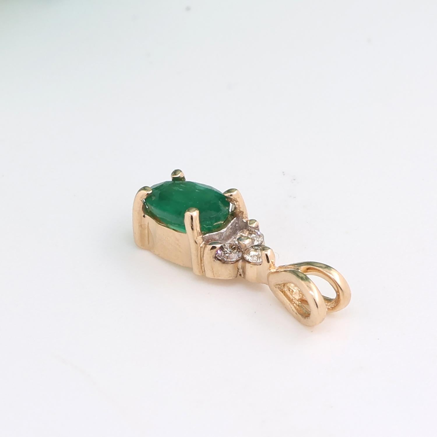 Emerald Diamond Pendant 14K Yellow Gold 0.52 CTW 0.35" Ladies Estate