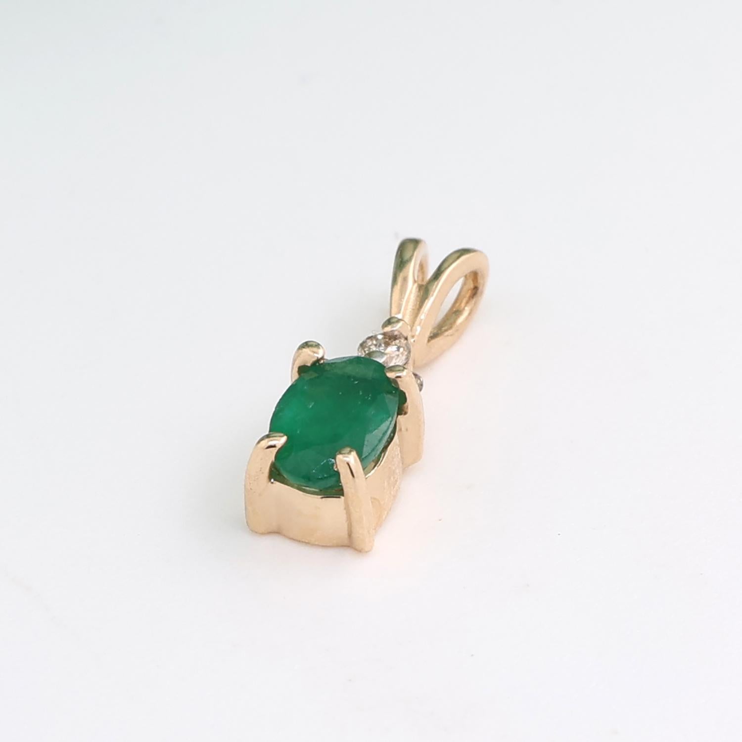 Emerald Diamond Pendant 14K Yellow Gold 0.52 CTW 0.35" Ladies Estate