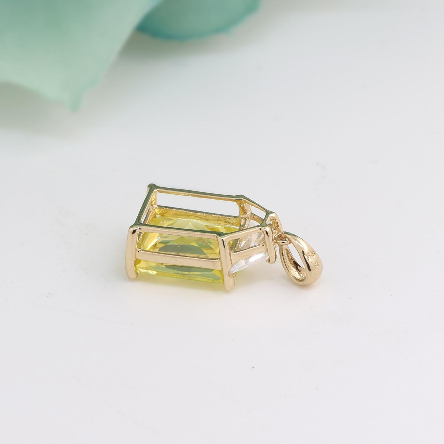 Emerald Cut Yellow And White Cubic Zirconia Gemstone Pendant 10K Yellow Gold