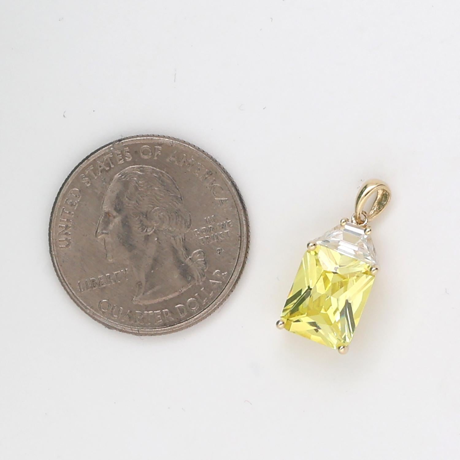 Emerald Cut Yellow And White Cubic Zirconia Gemstone Pendant 10K Yellow Gold