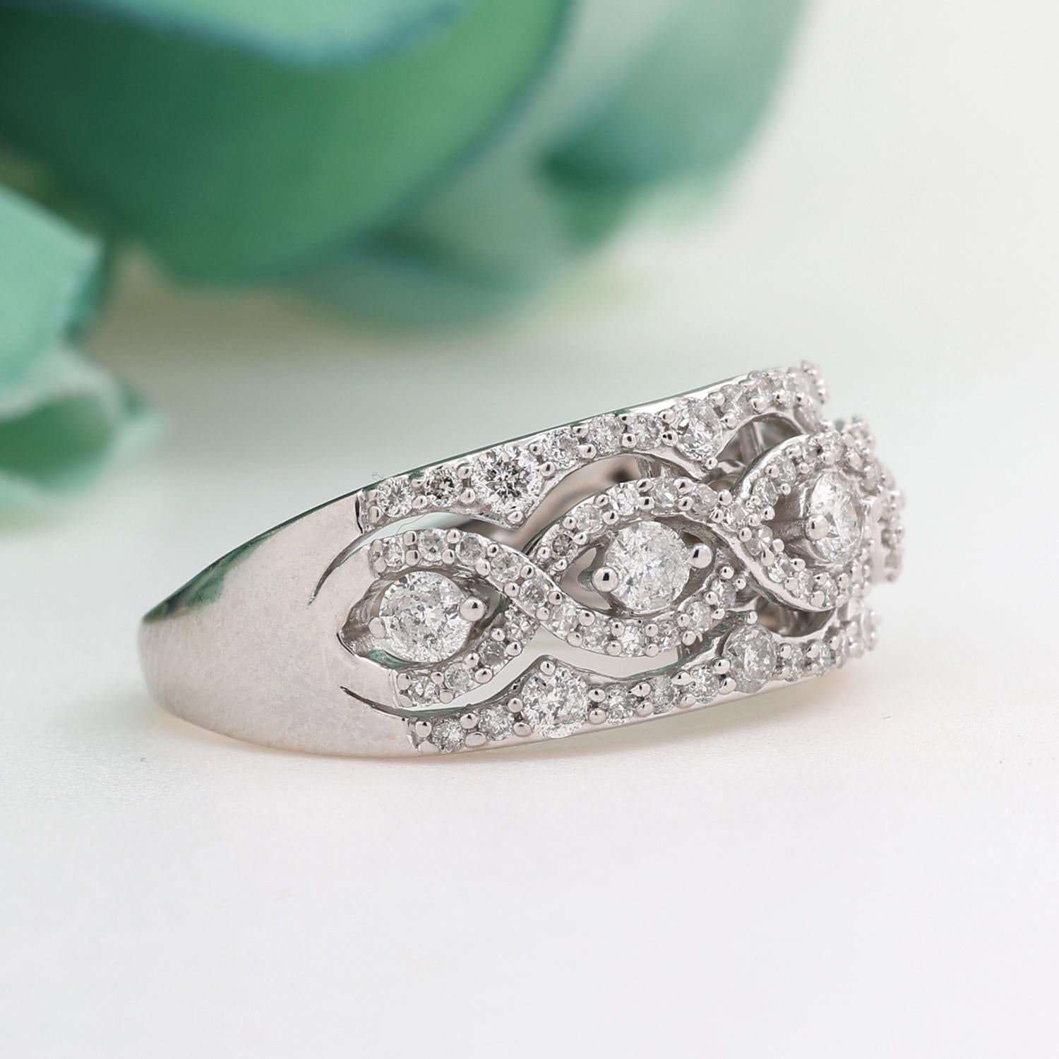 Cluster Diamond Filigree Band Ring 1.35 TW 14K White Gold Size 7.25 Estate