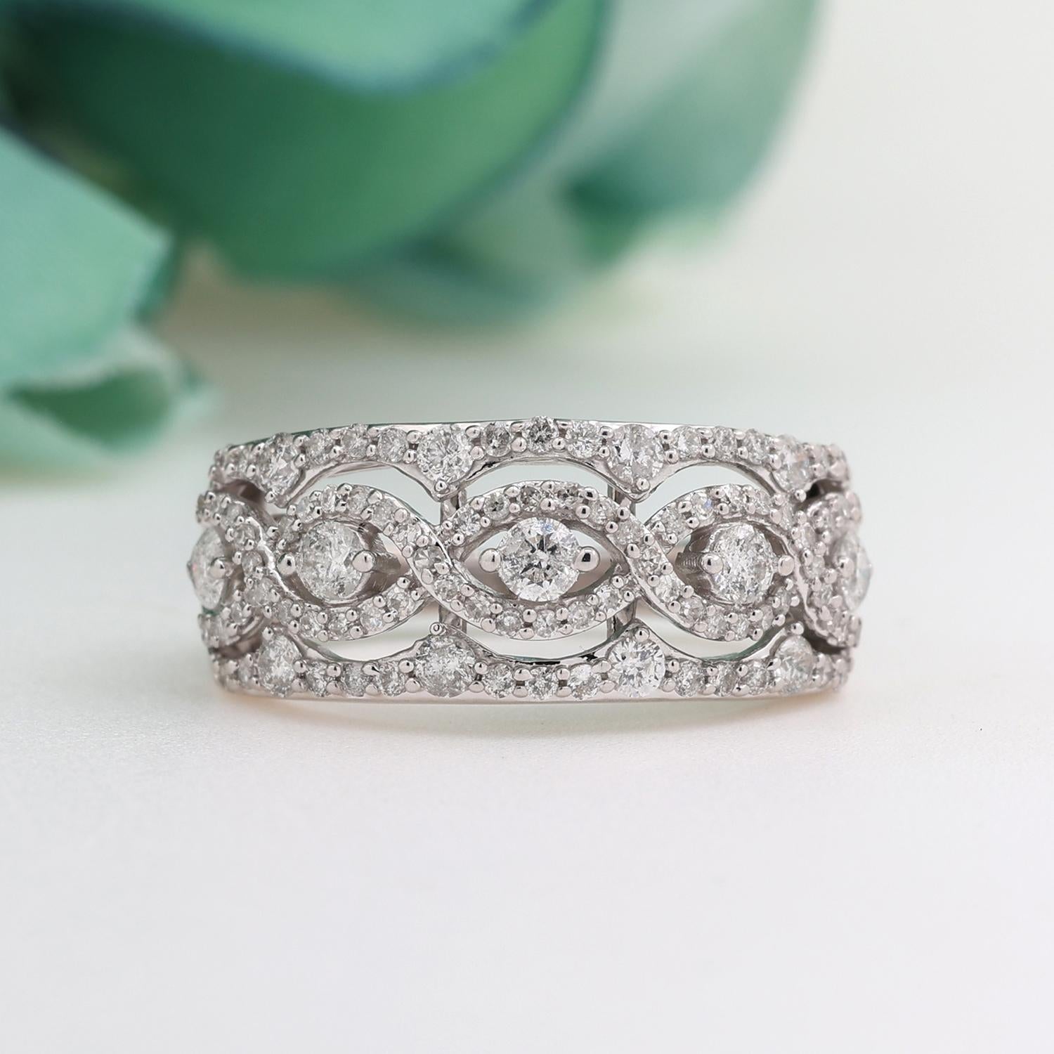 Cluster Diamond Filigree Band Ring 1.35 TW 14K White Gold Size 7.25 Estate