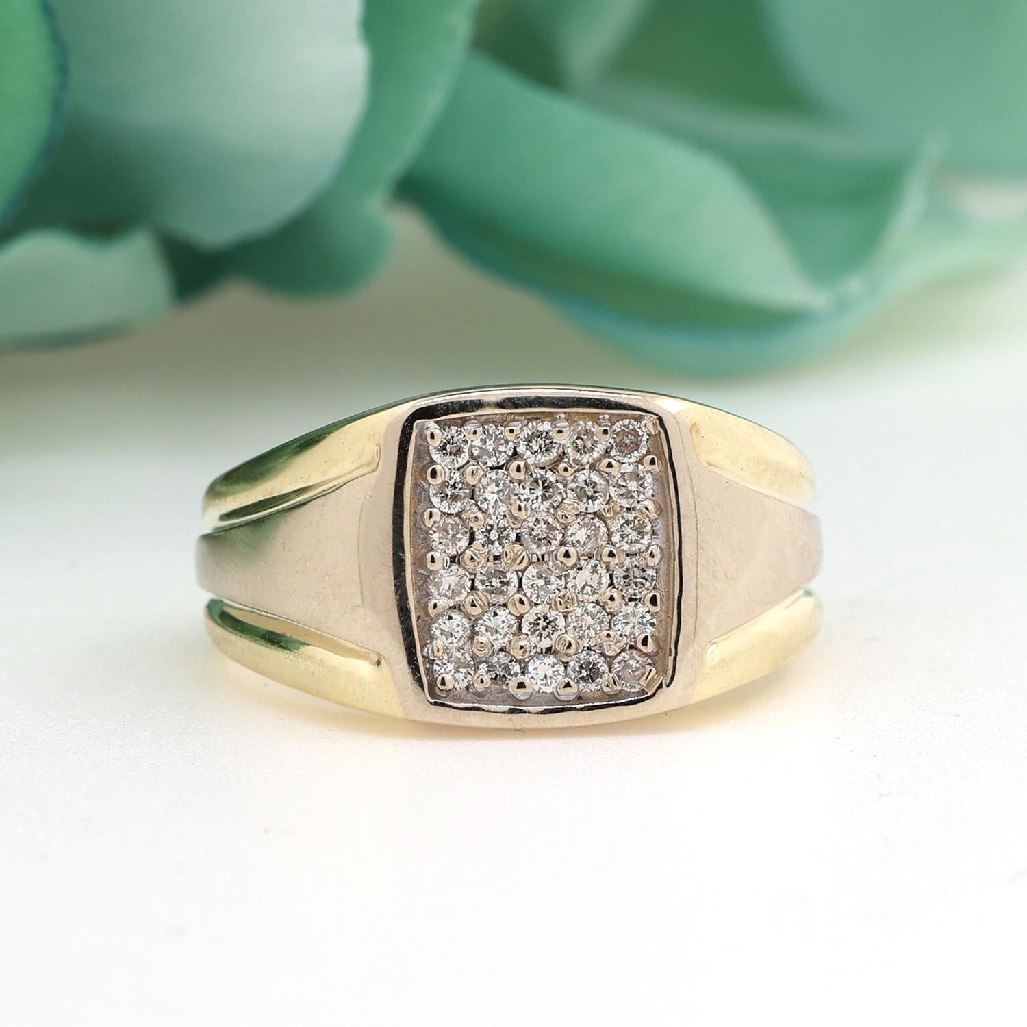 Mens Cluster Diamond Statement Ring 14K Gold 0.60 TW Size 9.5 Estate