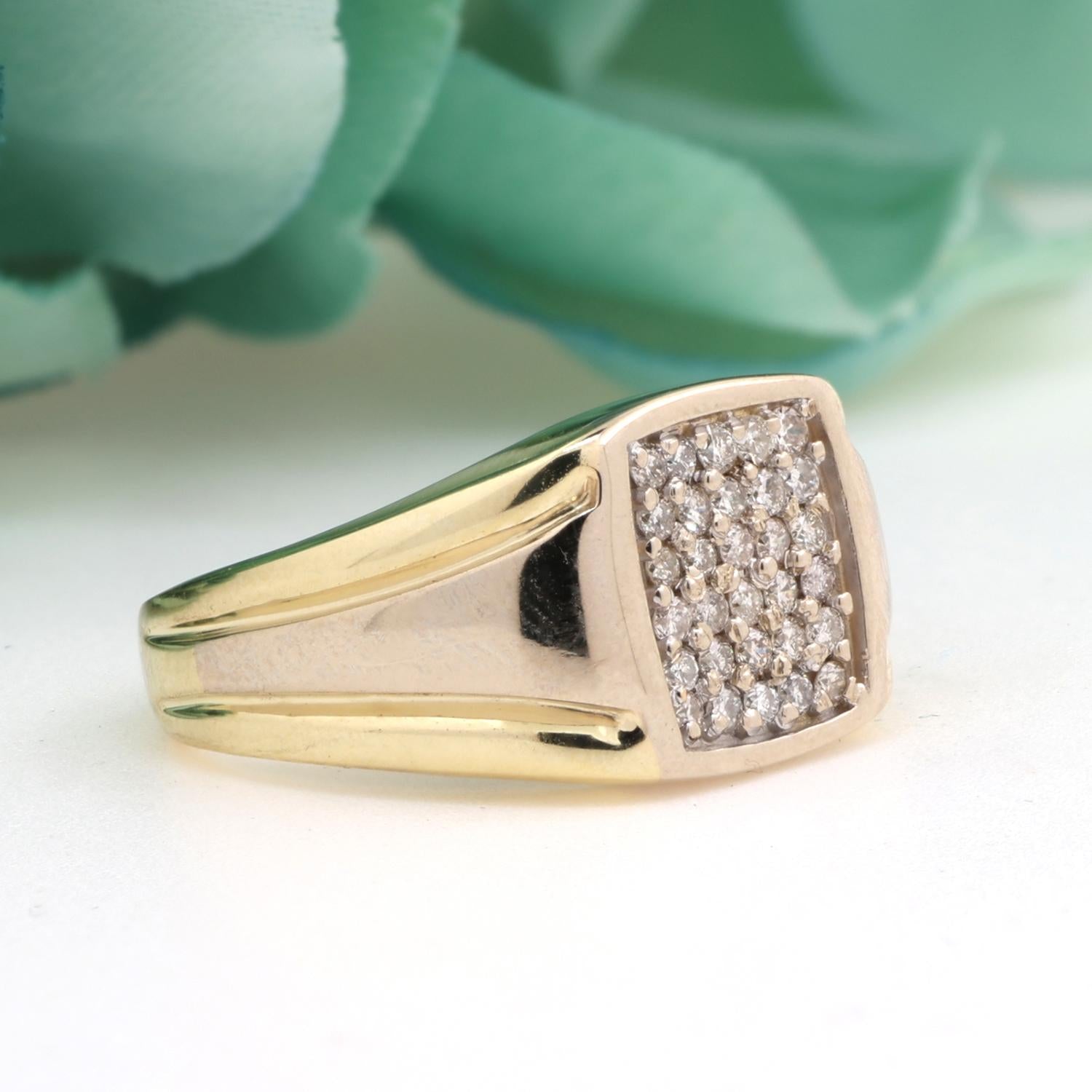 Mens Cluster Diamond Statement Ring 14K Gold 0.60 TW Size 9.5 Estate