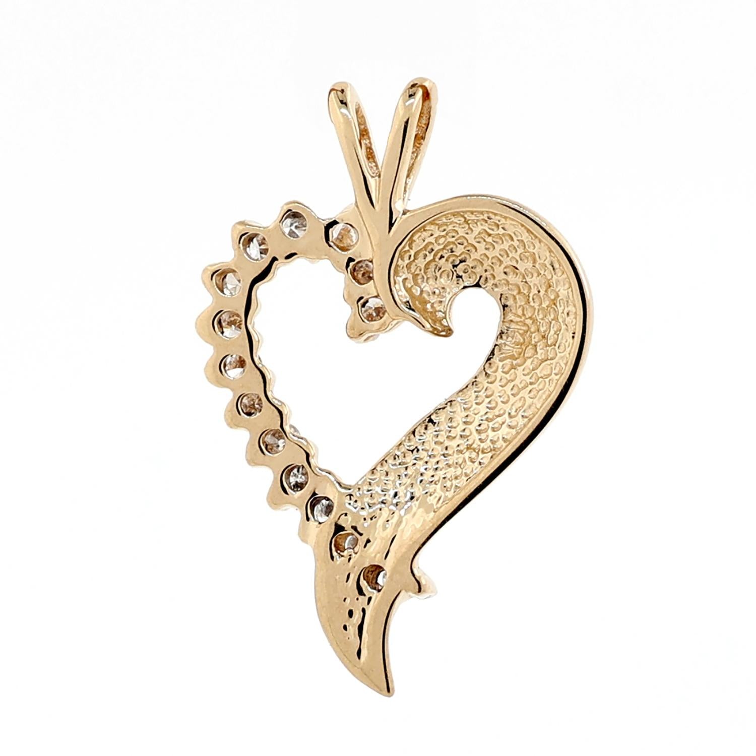 Diamond Open Heart Pendant 14K Yellow Gold 0.15 TW 0.95" Ladies Estate