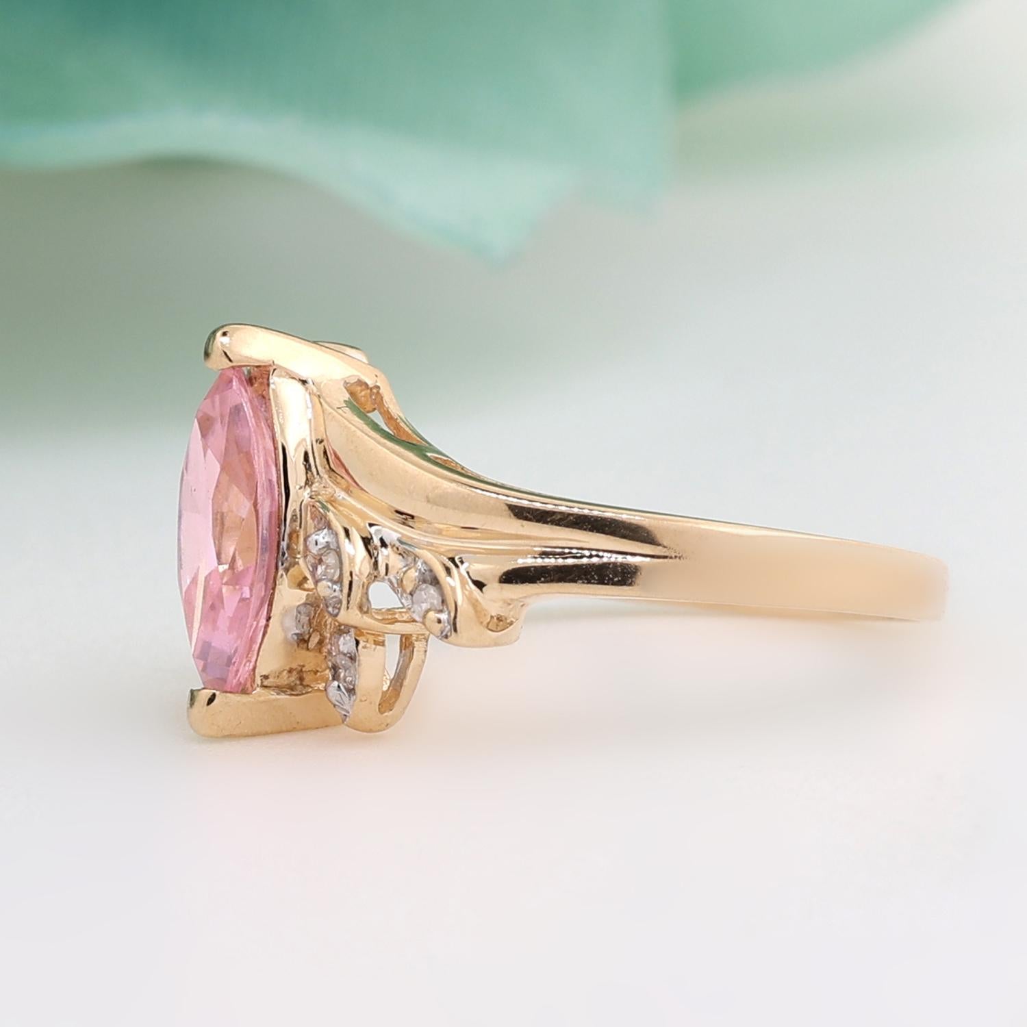 Pink Marquise CZ Gemstone Diamond Ring 10K Yellow Gold  Size 5.75 Ladies