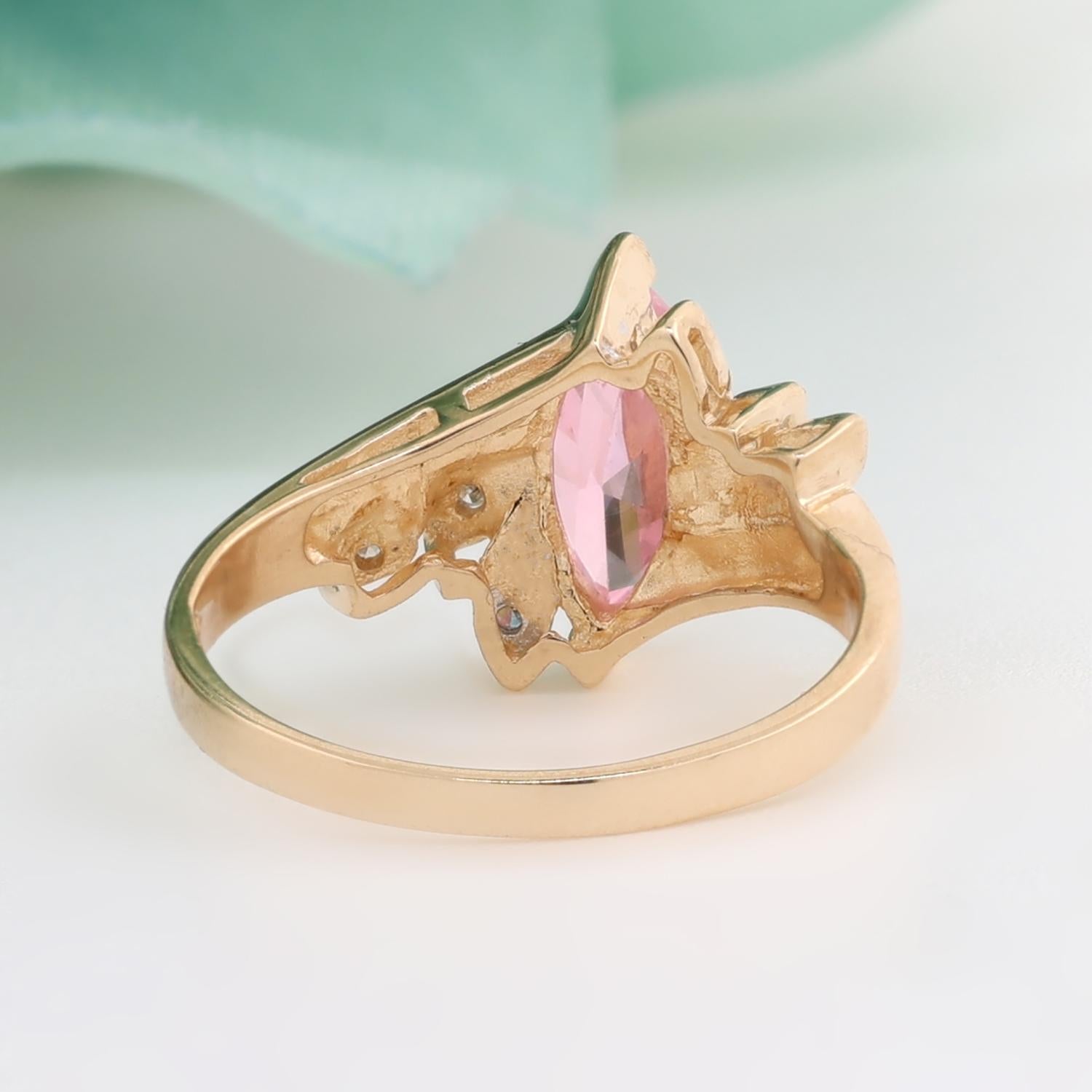 Pink Marquise CZ Gemstone Diamond Ring 10K Yellow Gold  Size 5.75 Ladies