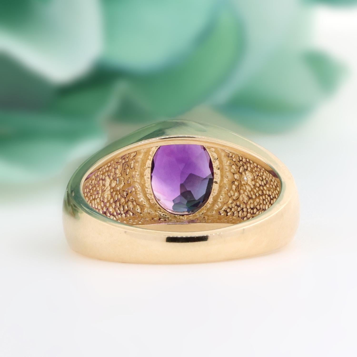 Oval Amethyst Diamond Dome Ring 14K Yellow Gold 2.46 CTW Size 10.5