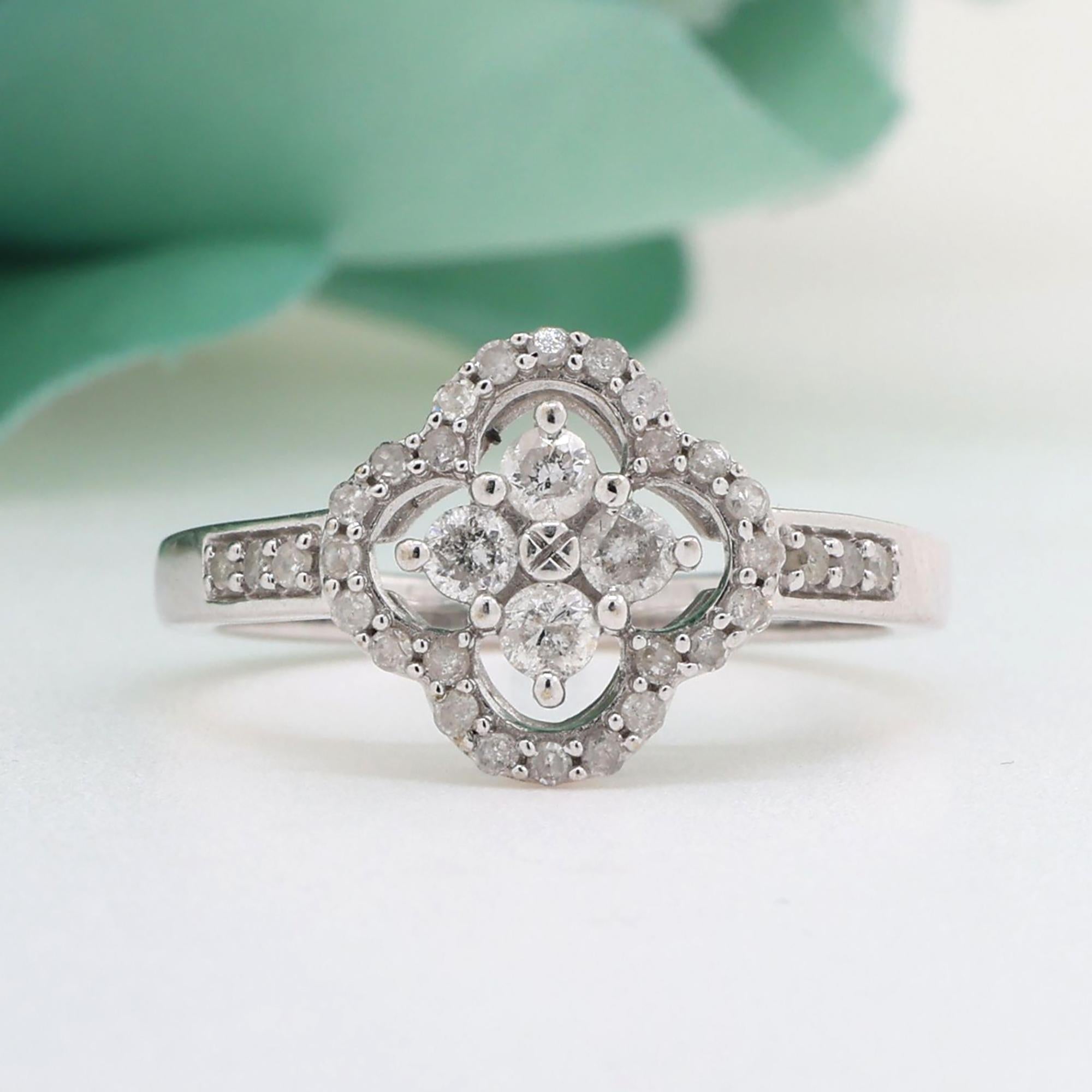Floral Diamond Cluster Ring 10K White Gold 0.50 TW Size 7 Ladies Estate