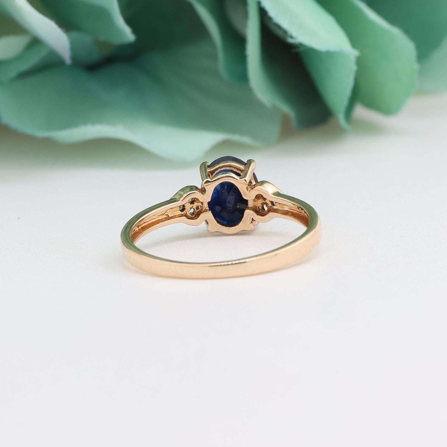 Oval Blue Sapphire Solitaire Ring Topaz Accents 10K Yellow Gold 1.65TW Size 7.25