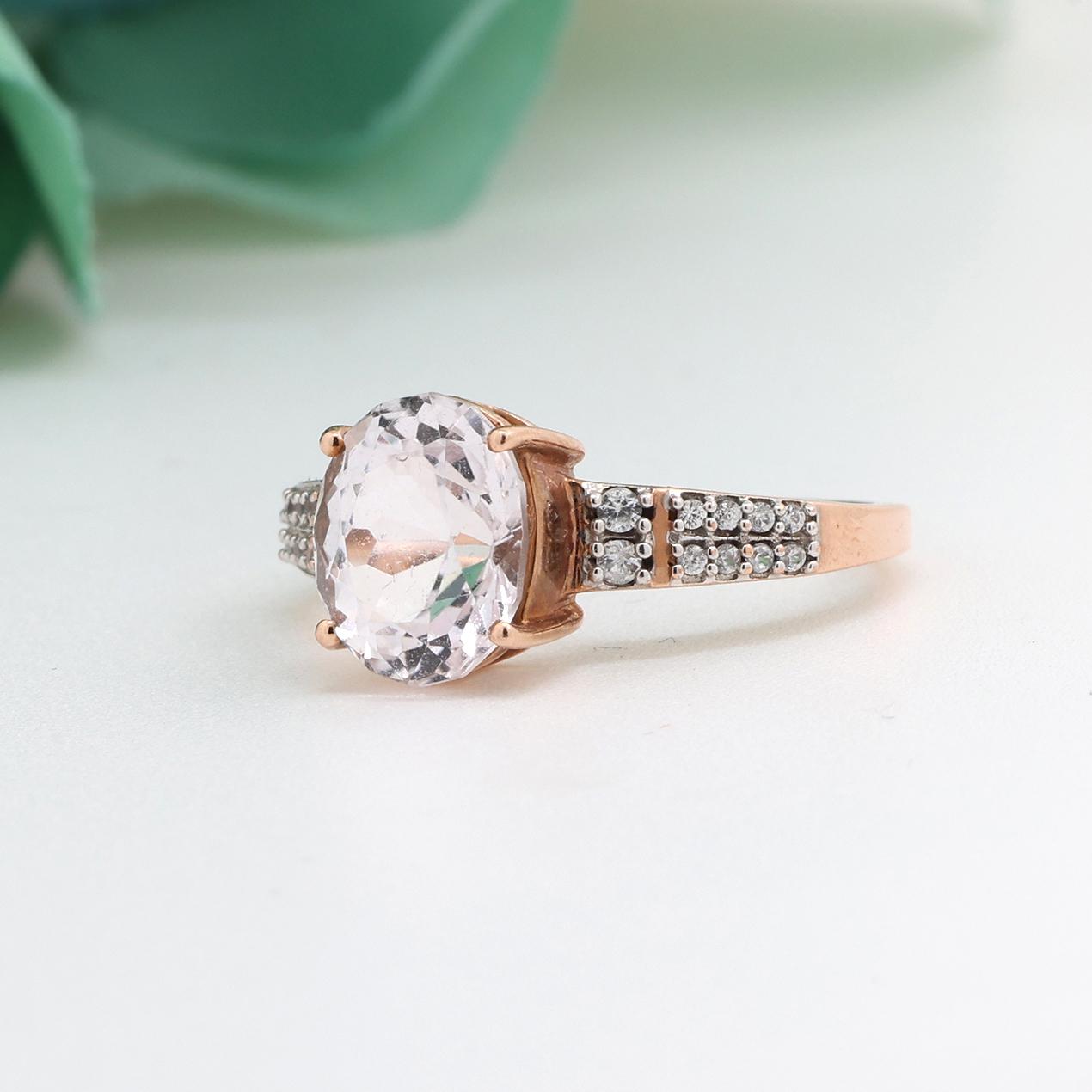 Oval Quartz White Topaz Cocktail Ring 10K Rose Gold 2.04 TW Size 8.25