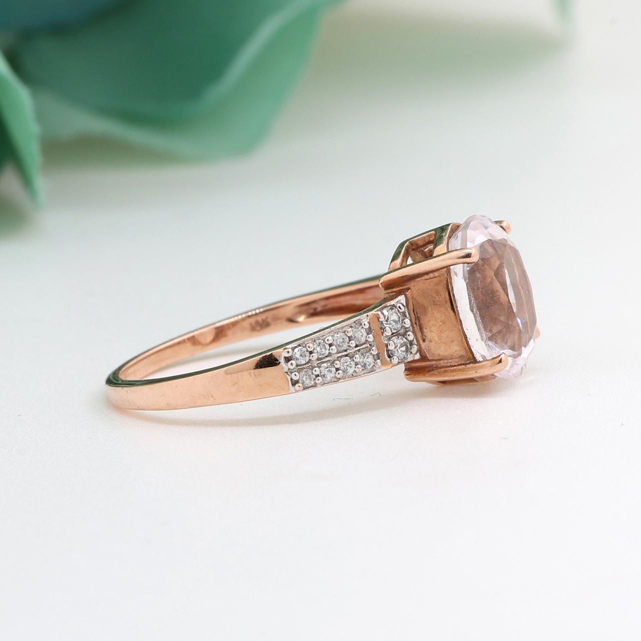 Oval Quartz White Topaz Cocktail Ring 10K Rose Gold 2.04 TW Size 8.25