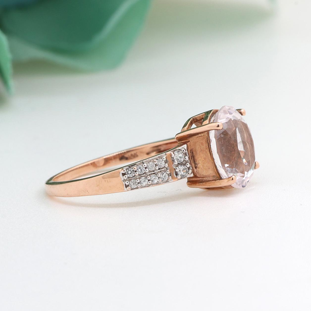 Oval Quartz White Topaz Cocktail Ring 10K Rose Gold 2.04 TW Size 8.25