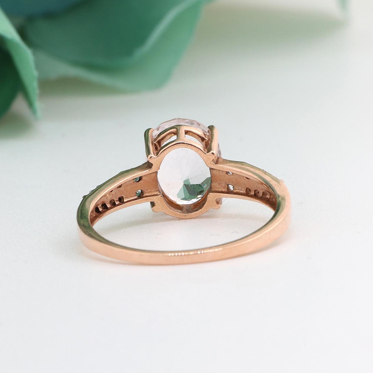 Oval Quartz White Topaz Cocktail Ring 10K Rose Gold 2.04 TW Size 8.25