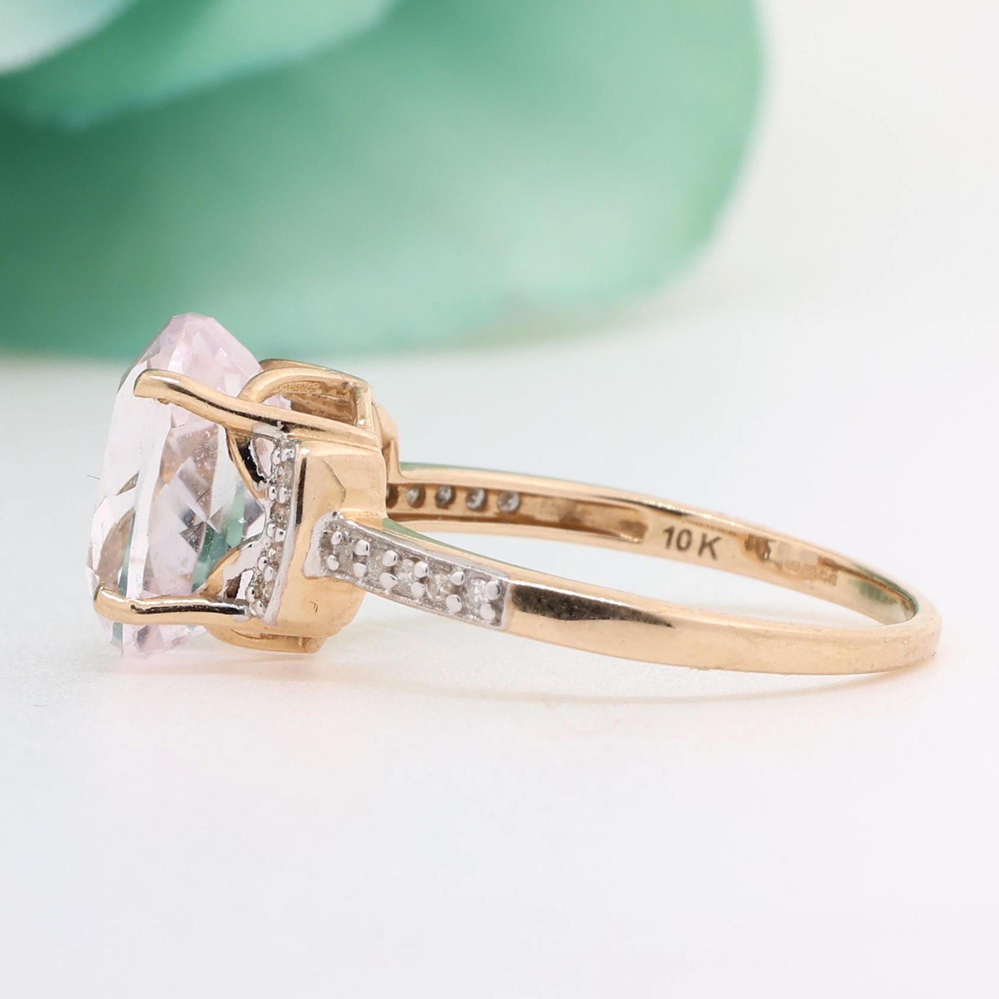 Morganite Diamond Cocktail Ring 10K Yellow Gold 2.14 CTW Ladies Size 7