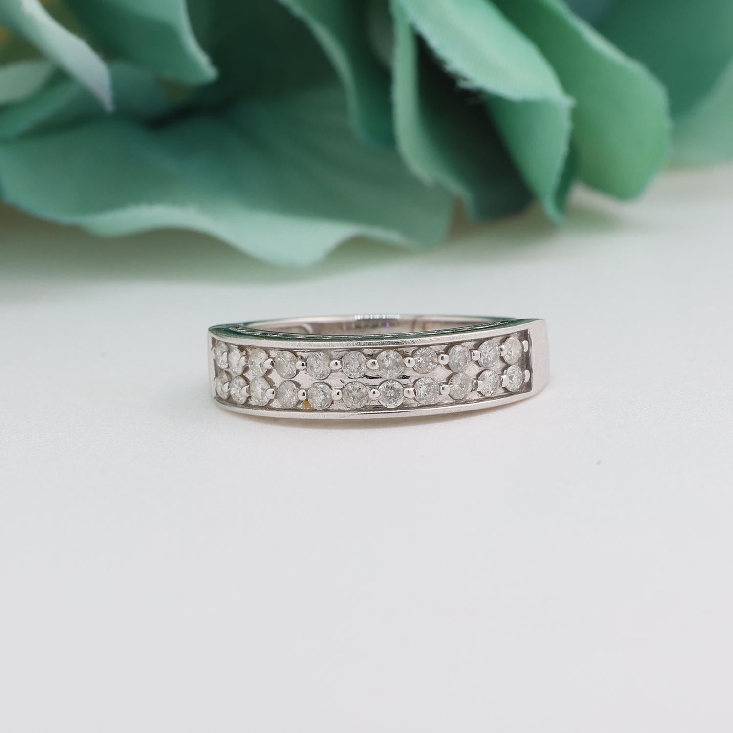 2-Row Half Eternity Band Ring 10K White Gold 0.50 TW Size 7