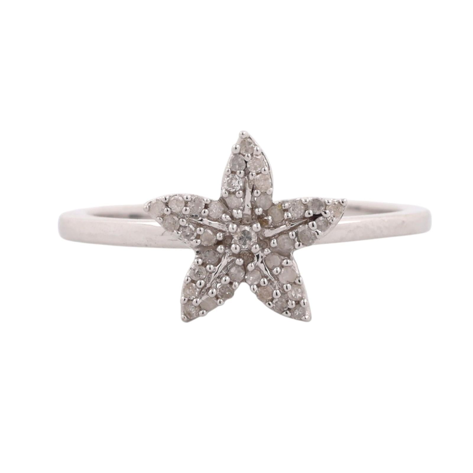 10K White Gold 0.18 CTW Diamond Starfish Ring Size 7.25 Estate