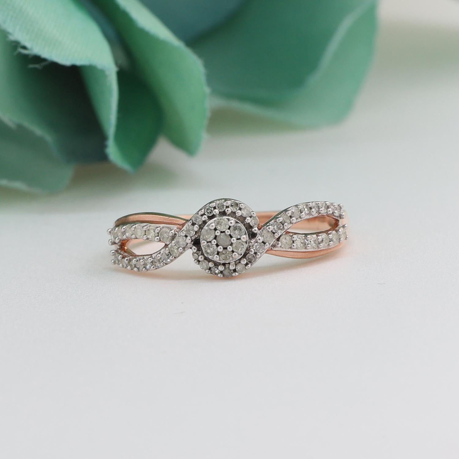 Diamond Swirl Band Ring 10K Rose Gold 0.40 TW Size 7.25 Ladies