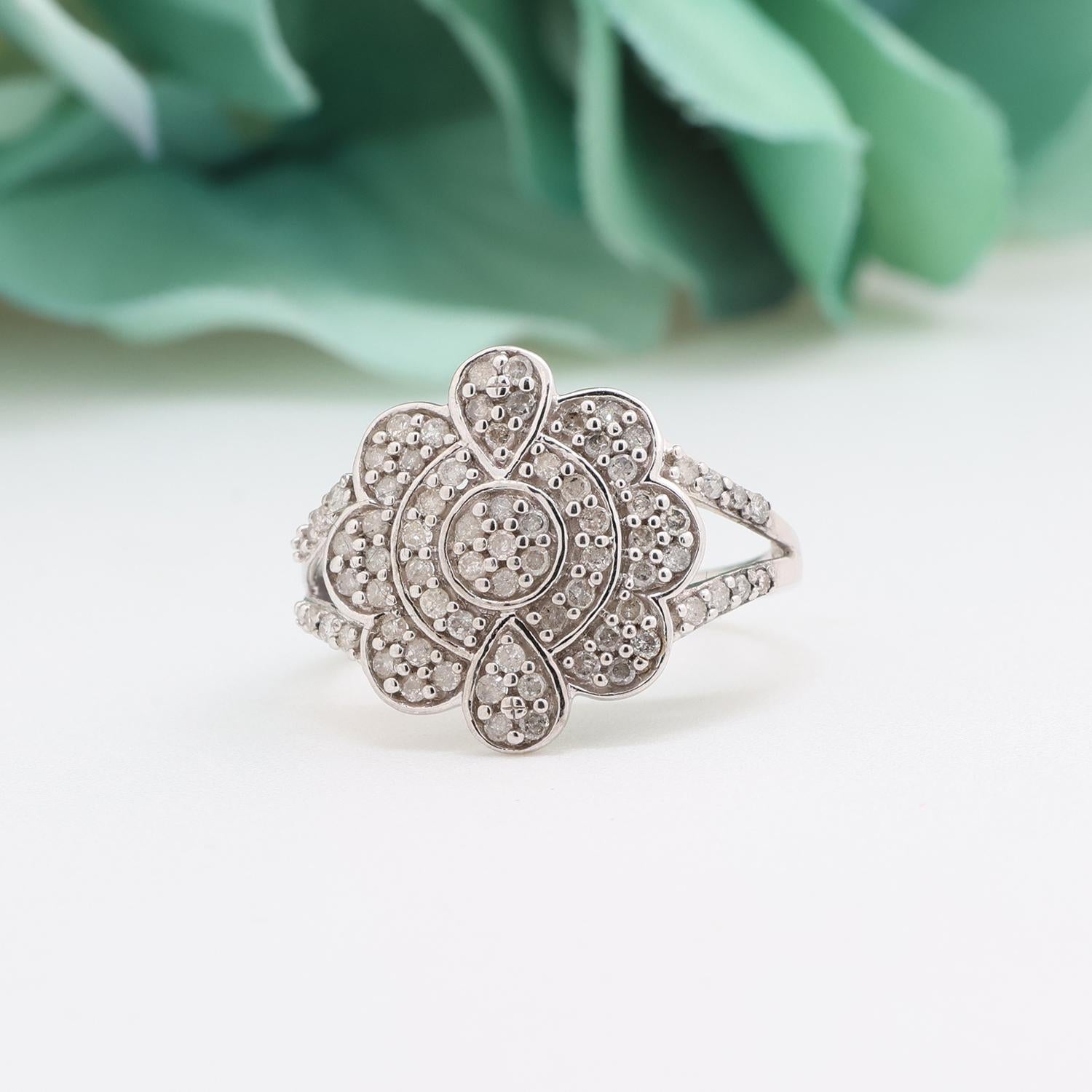 Floral Cluster Diamond Ring 10K White Gold 0.50 TW Size 7 Ladies