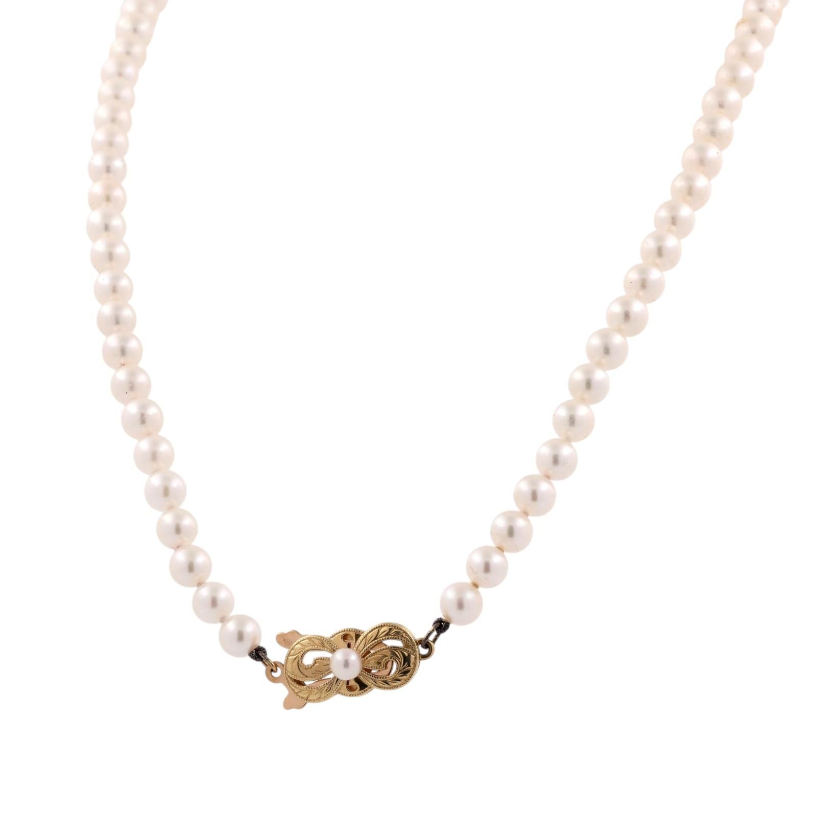 Mikimoto Akoya Pearl Necklace 18K Gold Clasp 16" 5-5.4mm Estate Strand
